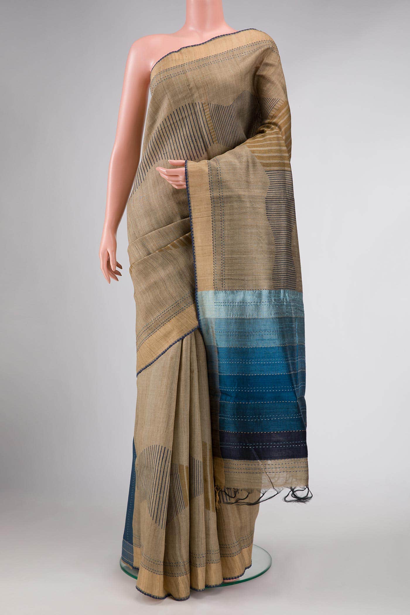 Dark Beige Dual Tone Tussar Silk Saree