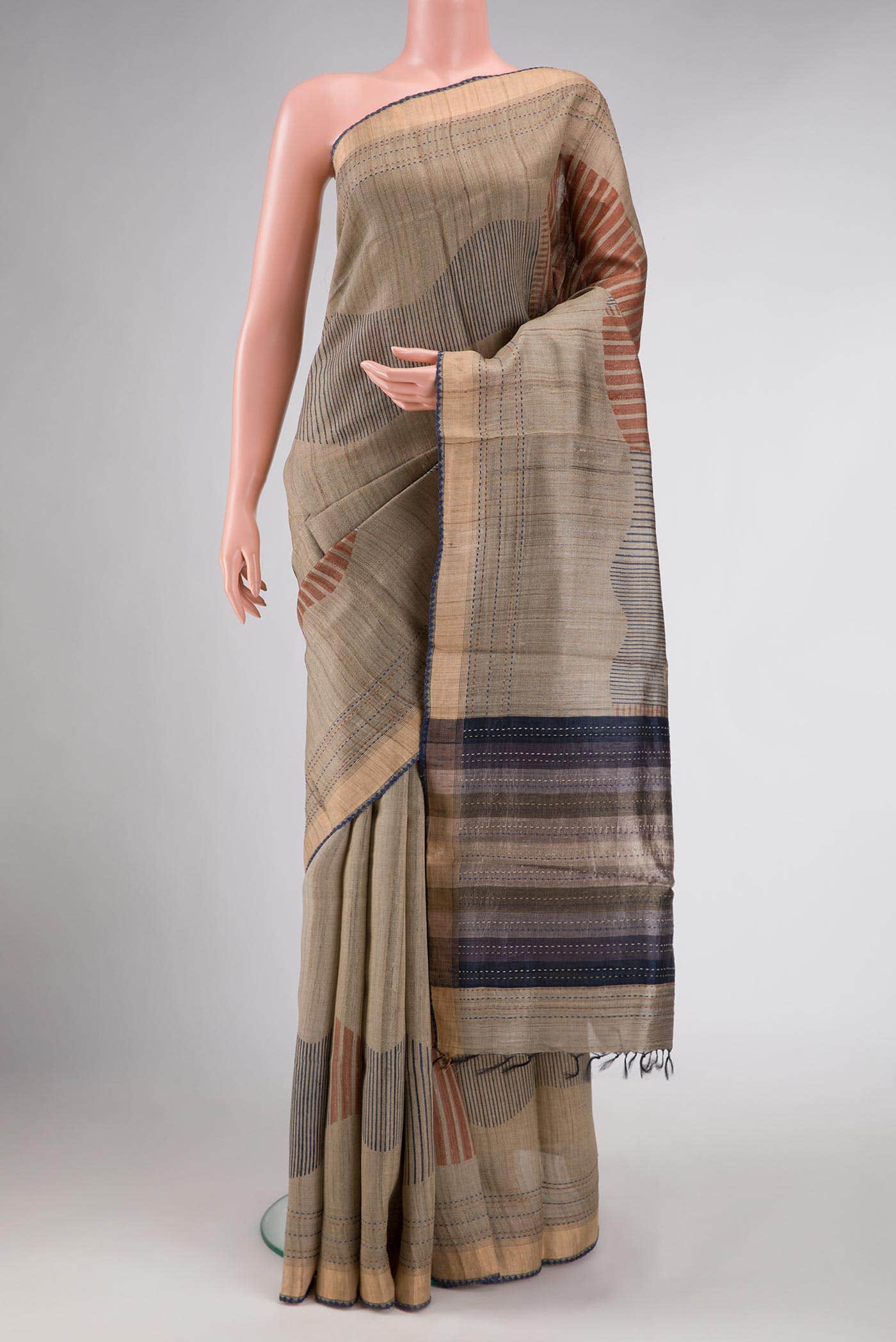 Beige Dual Tone Tussar Silk Saree