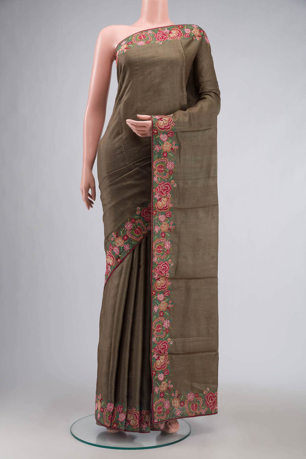 Brown Tussar Silk Saree