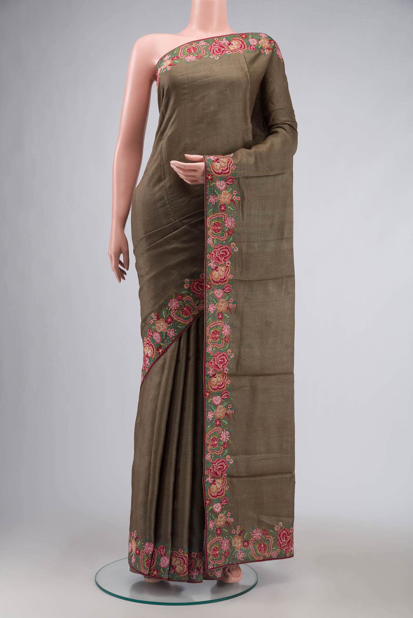 Brown Tussar Silk Saree