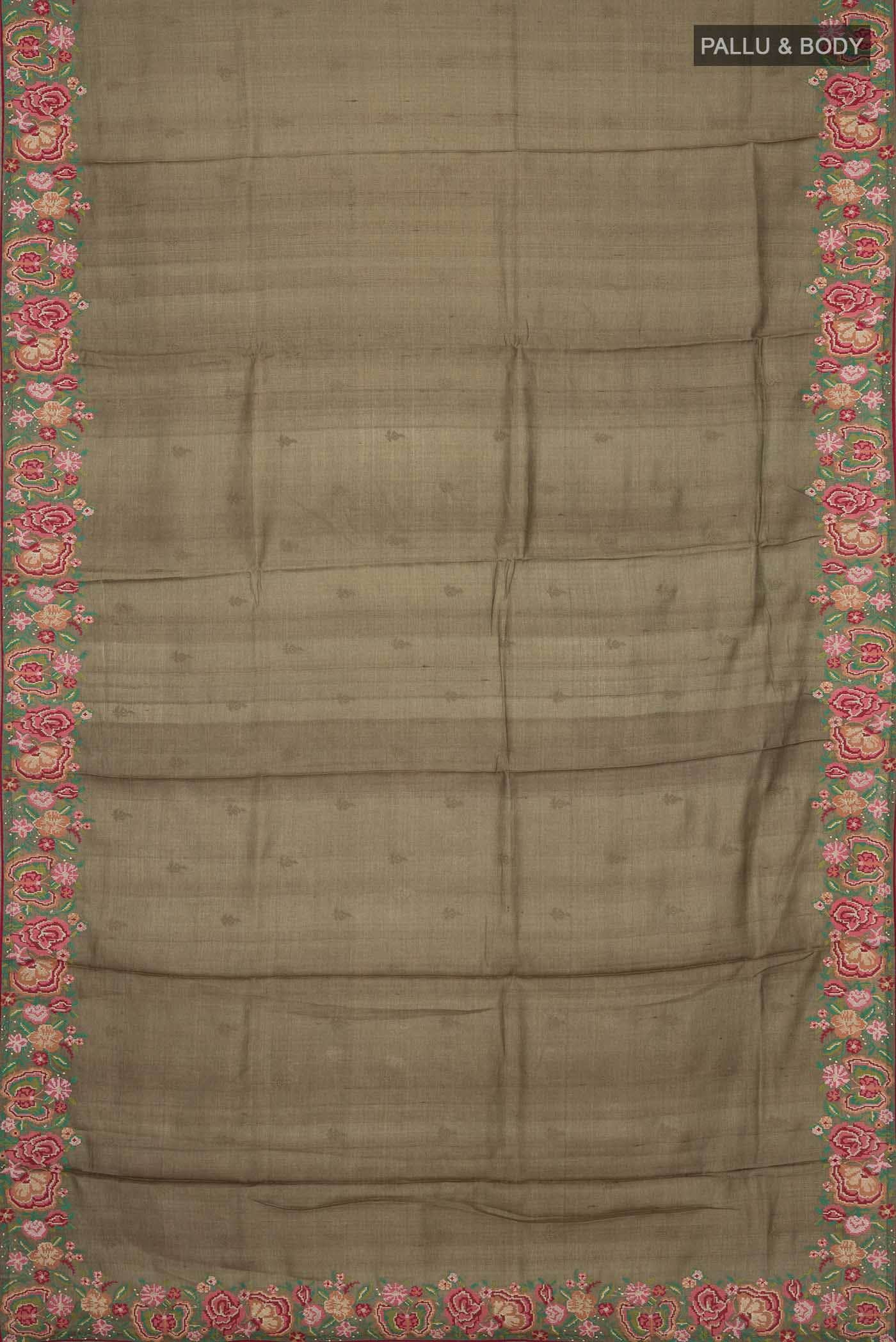 Brown Tussar Silk Saree