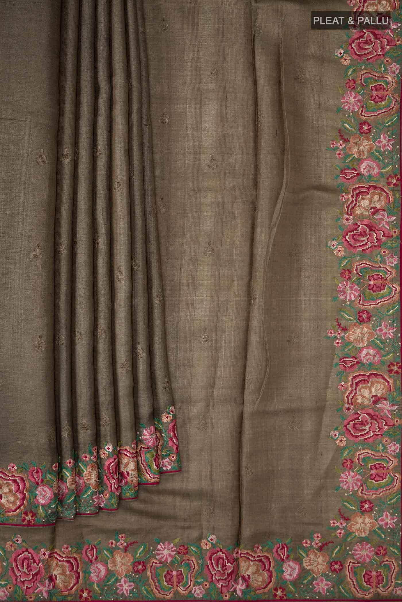 Brown Tussar Silk Saree