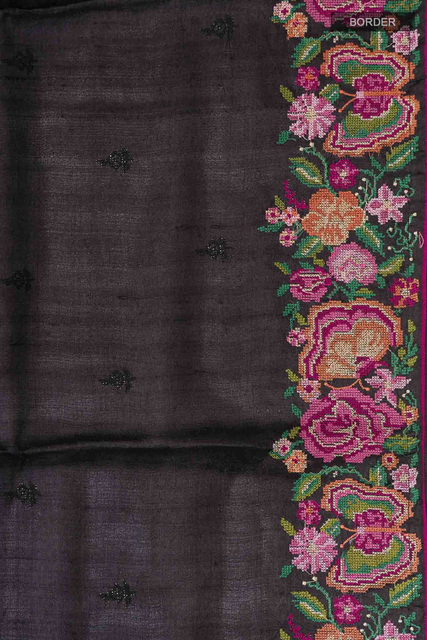 Black Tussar Silk Saree