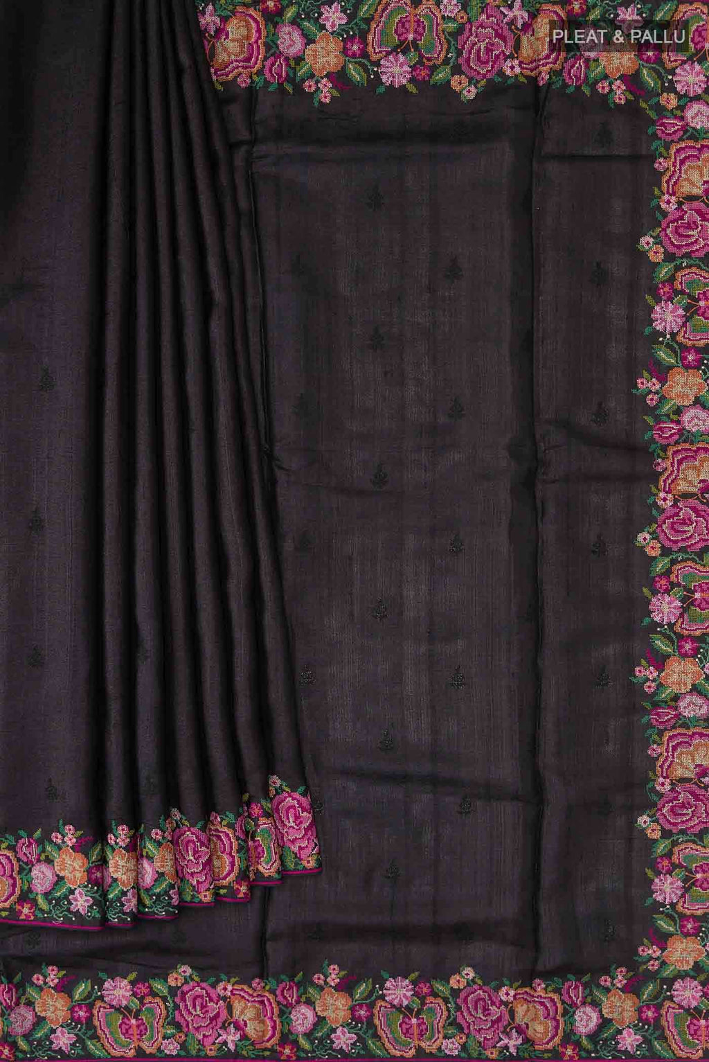 Black Tussar Silk Saree