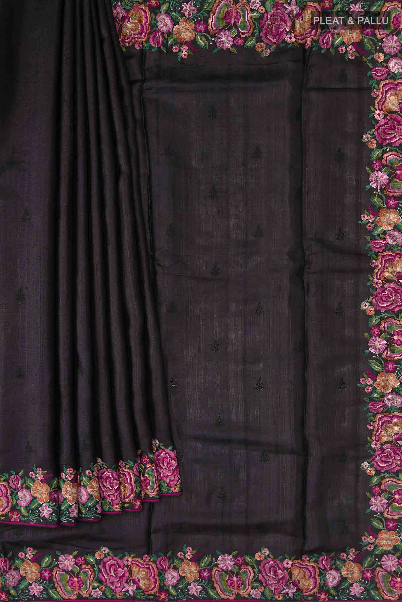 Black Tussar Silk Saree