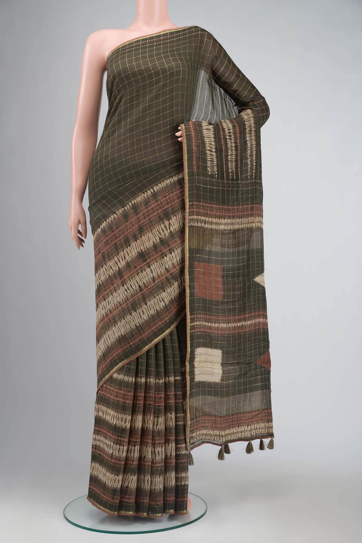 Green Bhagalpuri Tussar Silk Saree