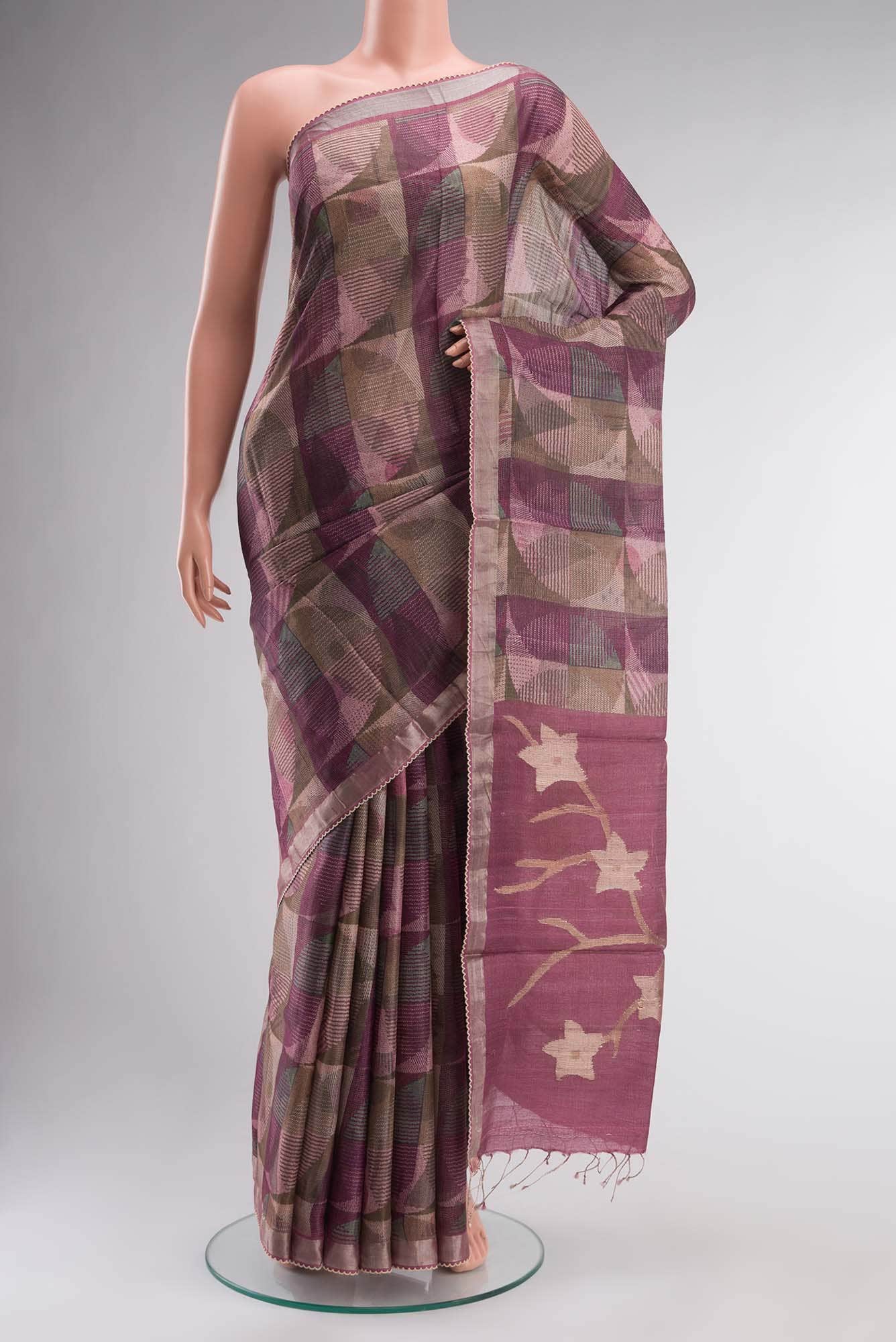 Mauve Bhagalpuri Tussar Silk Saree