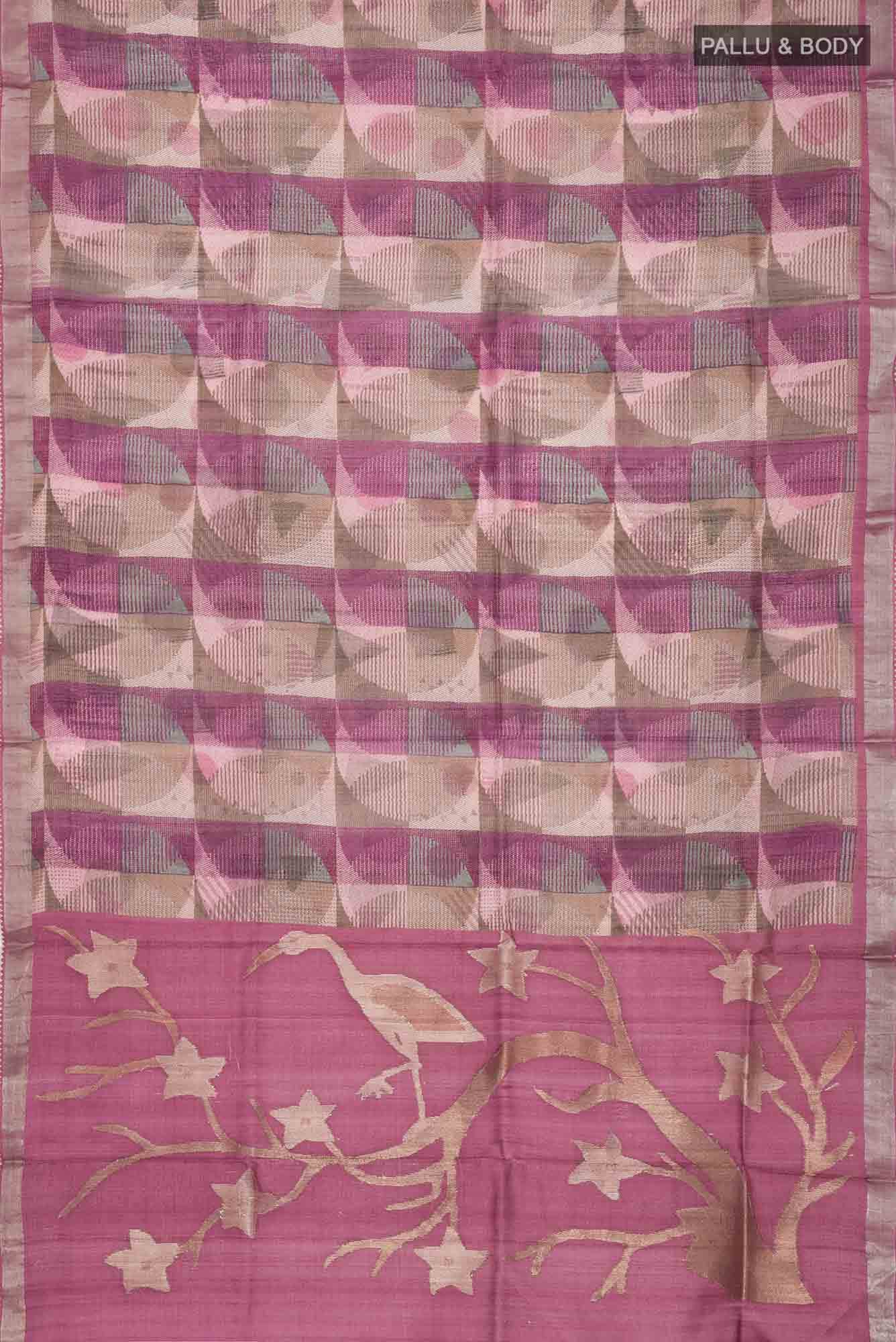 Mauve Bhagalpuri Tussar Silk Saree