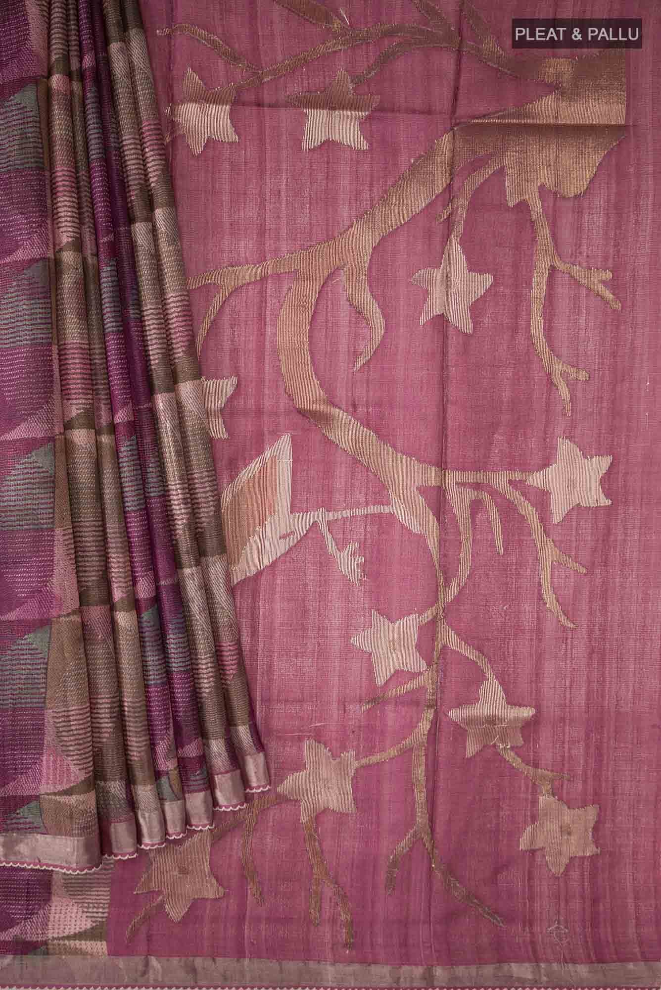 Mauve Bhagalpuri Tussar Silk Saree