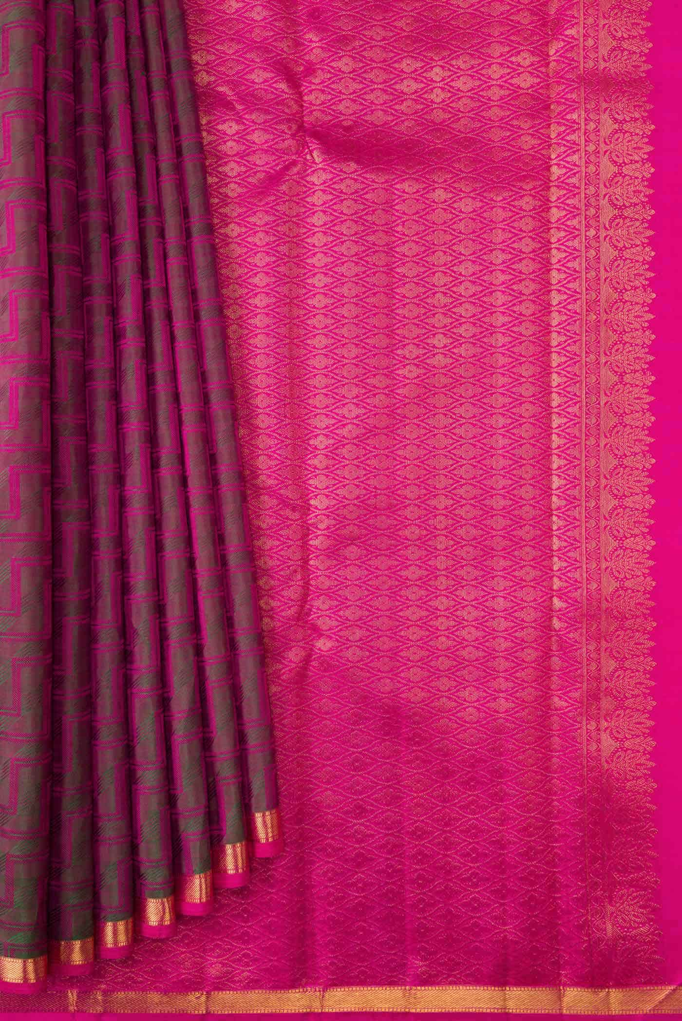 Pure Silk Pure Zari Green Dual Tone Kanchipuram Saree
