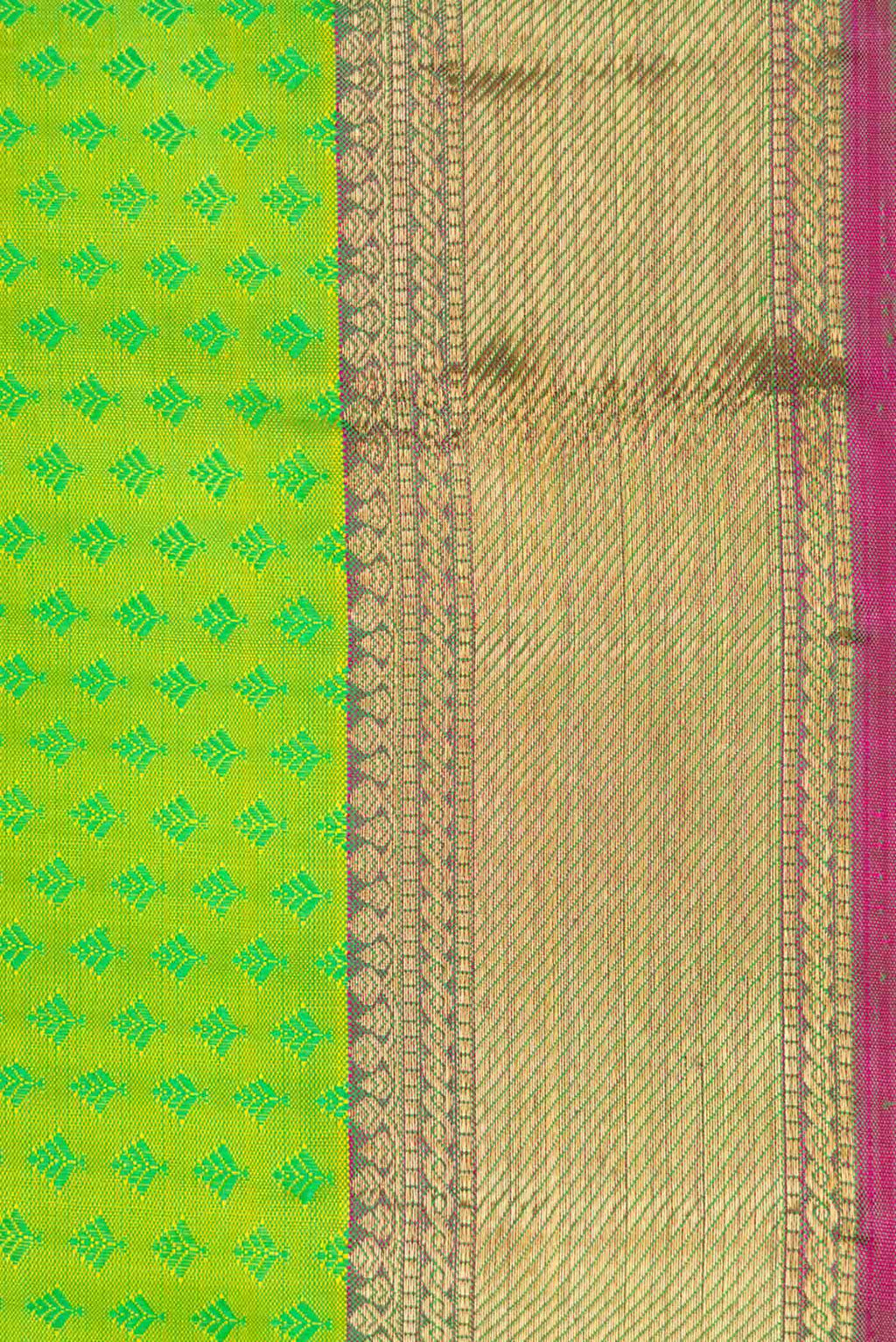 Pure Silk Pure Zari Parrot Green Dual Tone Kanchipuram Saree