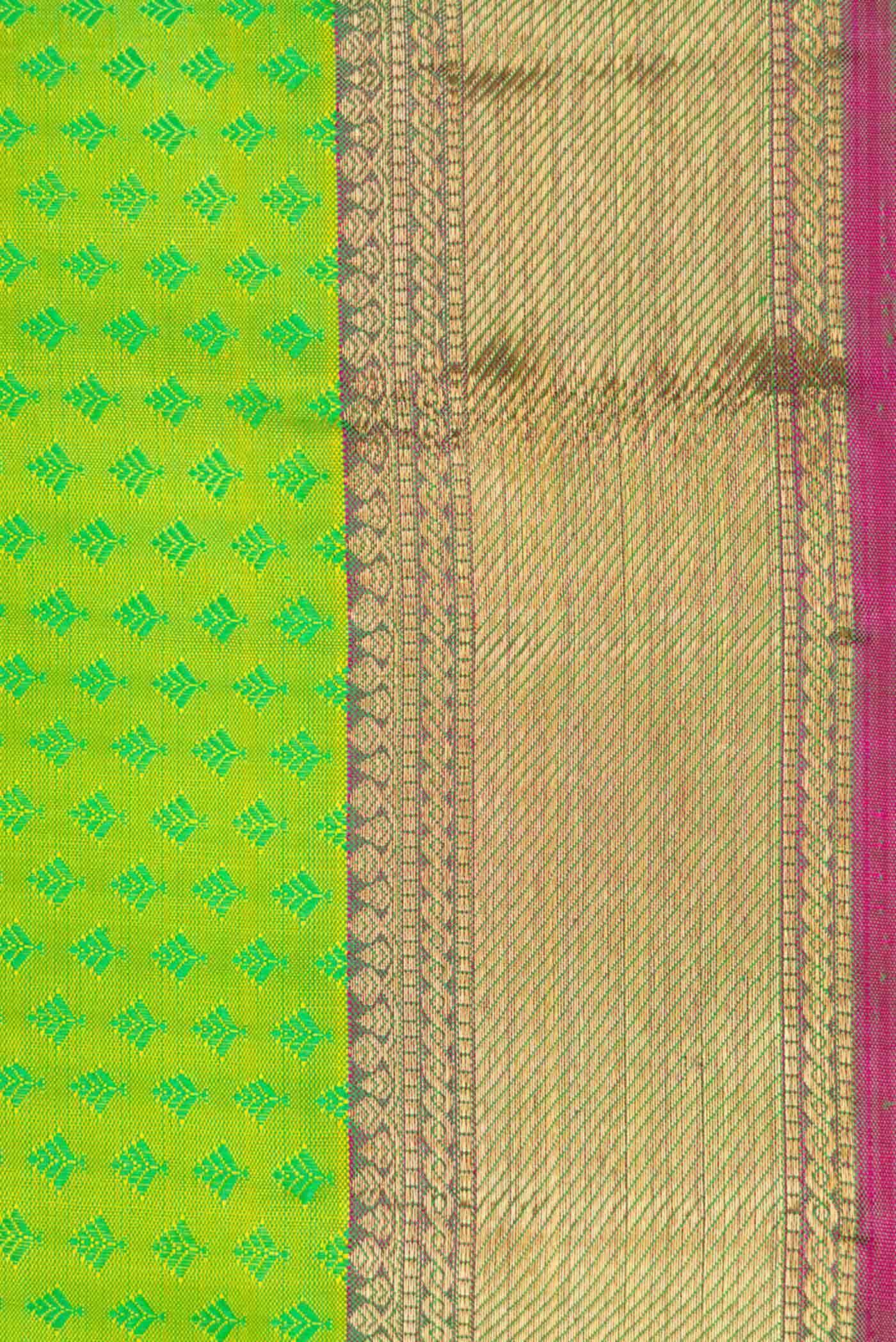 Pure Silk Pure Zari Parrot Green Dual Tone Kanchipuram Saree