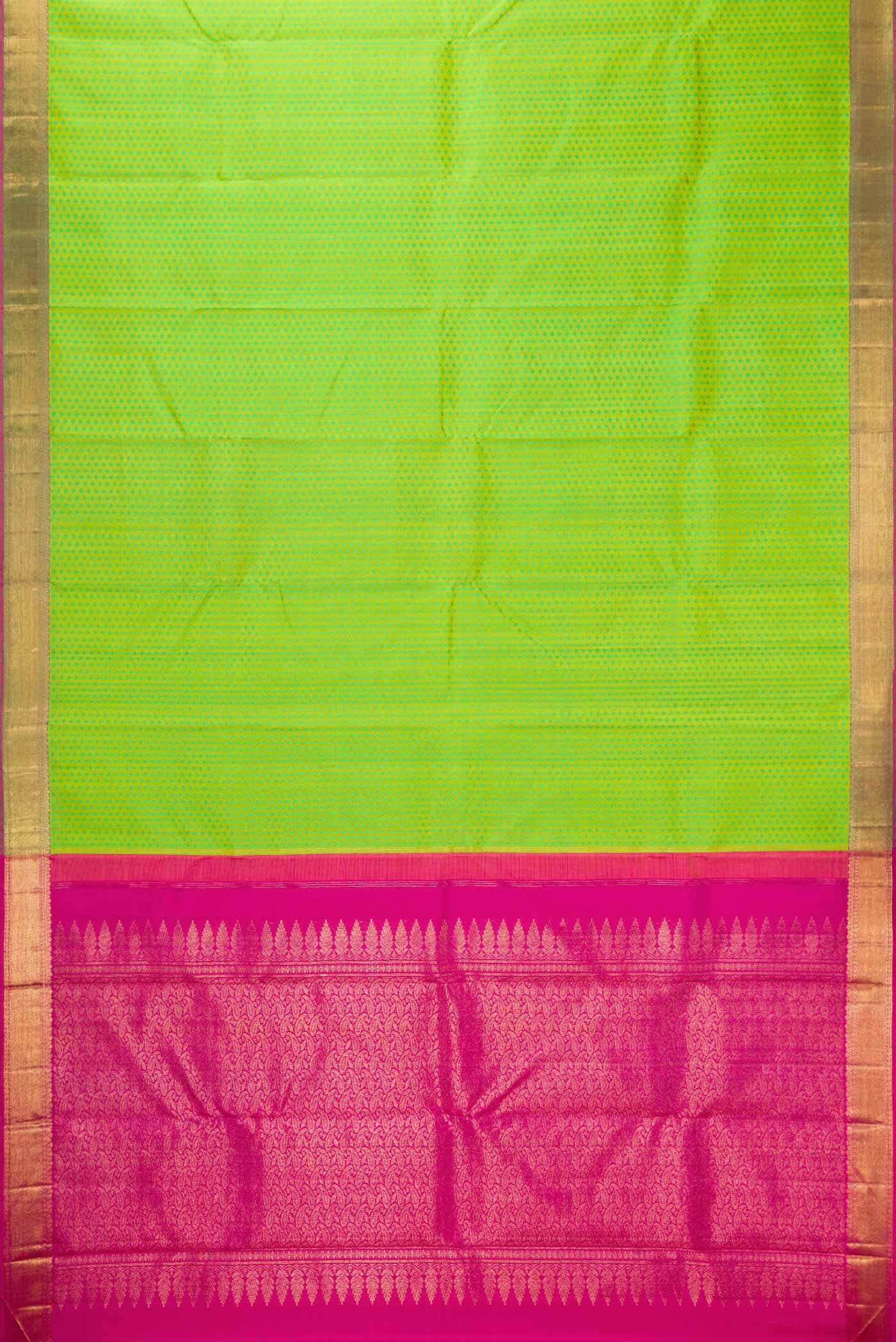 Pure Silk Pure Zari Parrot Green Dual Tone Kanchipuram Saree