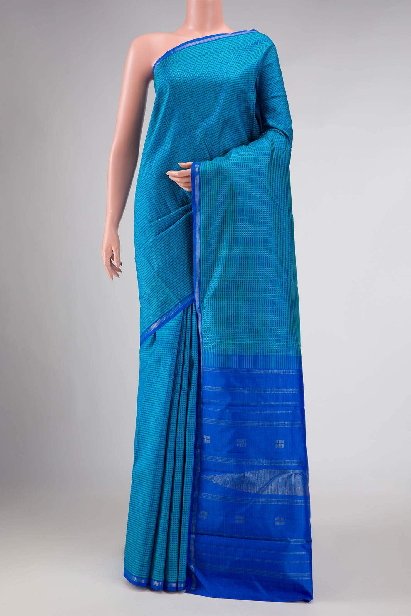 Pure Silk Pure Zari Blue and Sky Blue Dual Tone Kanchipuram Saree