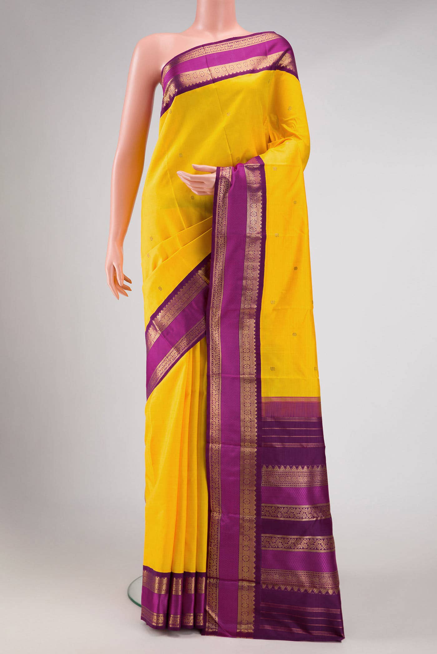 Pure Silk Pure Zari Yellow Kanchipuram Saree