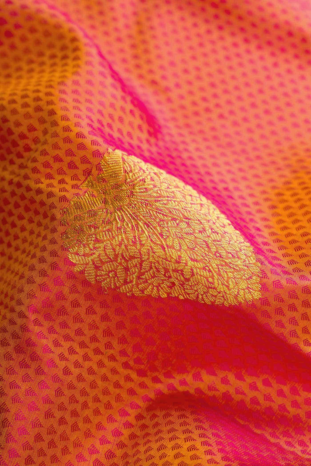 Golden Peach Dual Tone Kanchipuram Silk Saree
