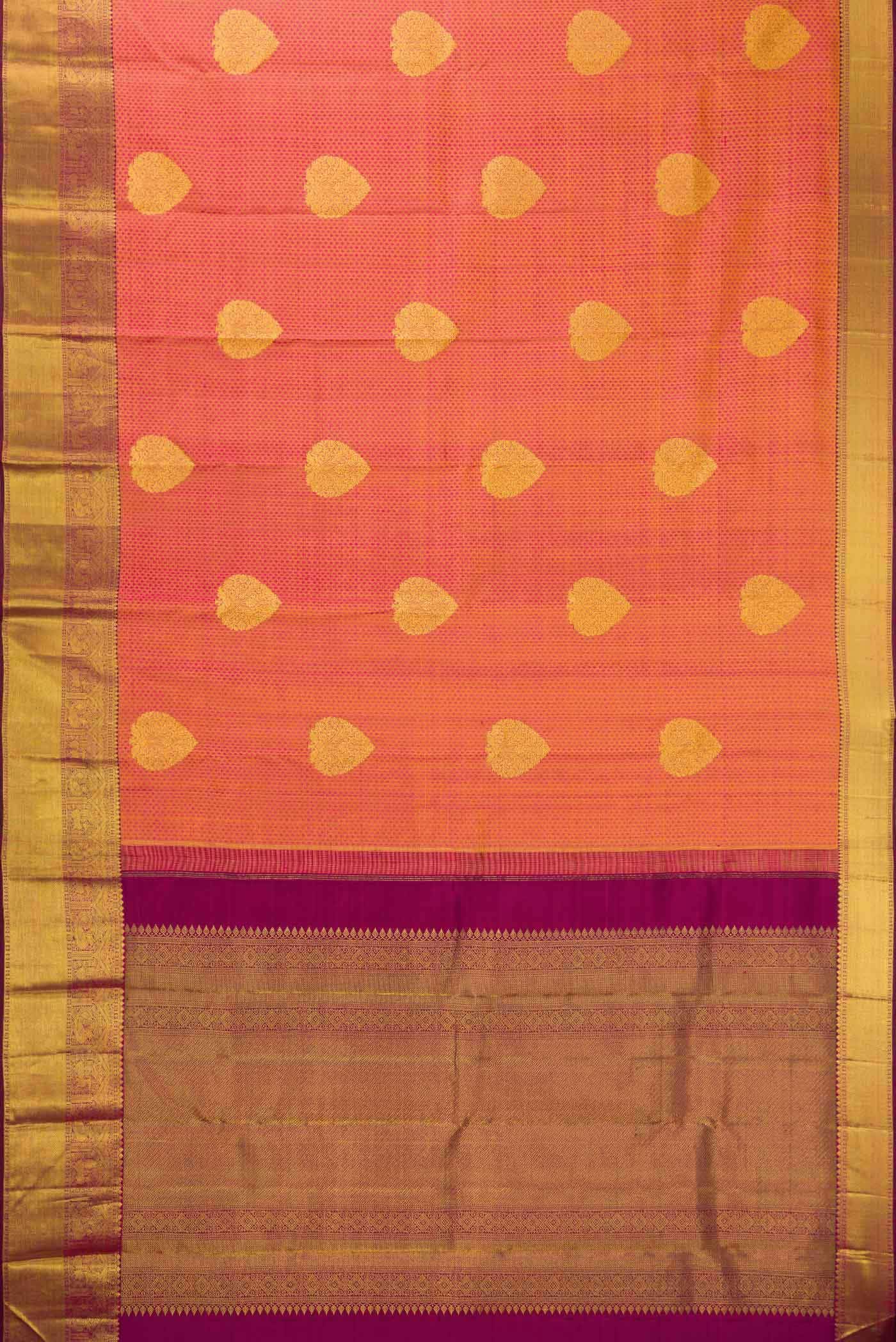 Golden Peach Dual Tone Kanchipuram Silk Saree