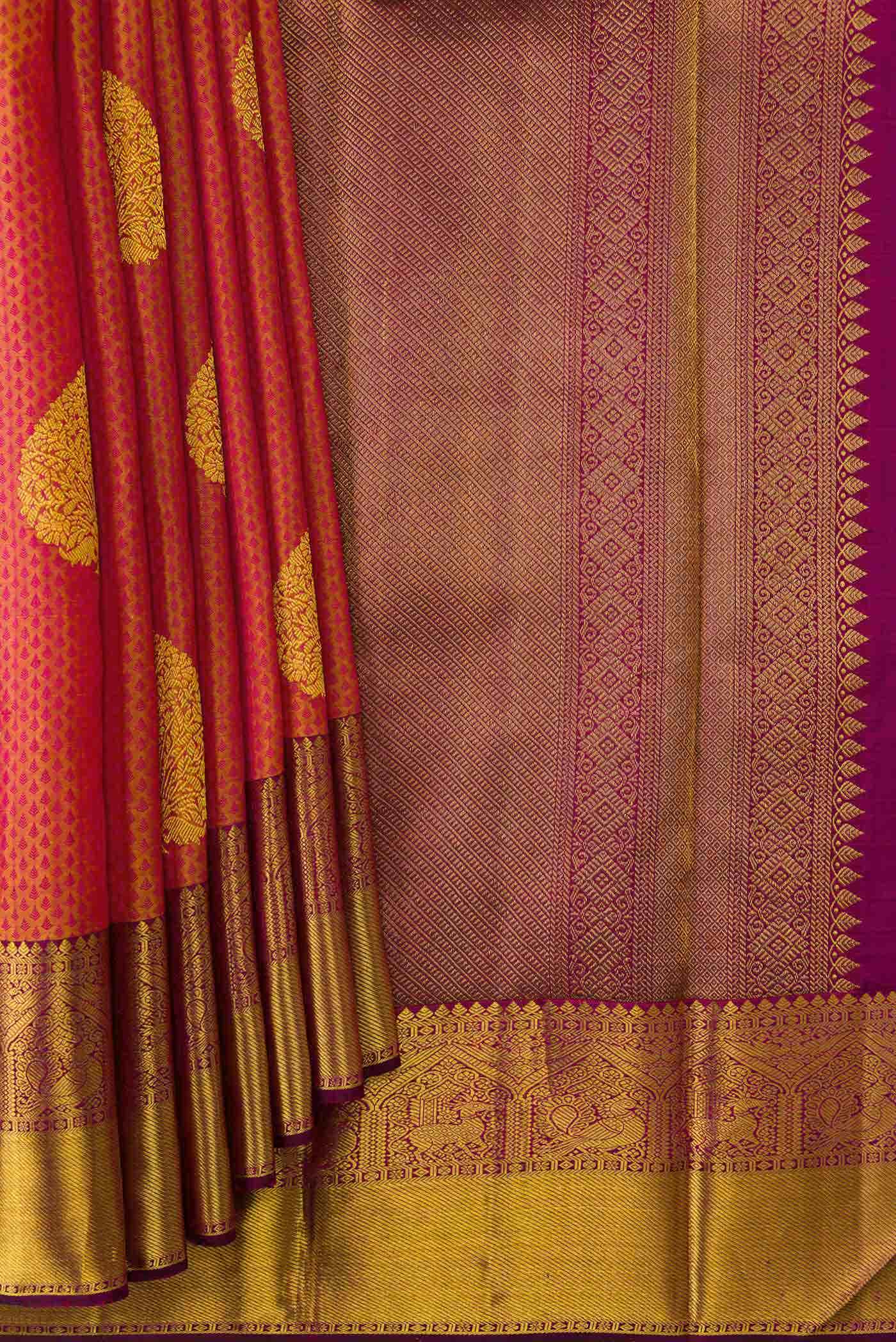 Golden Peach Dual Tone Kanchipuram Silk Saree