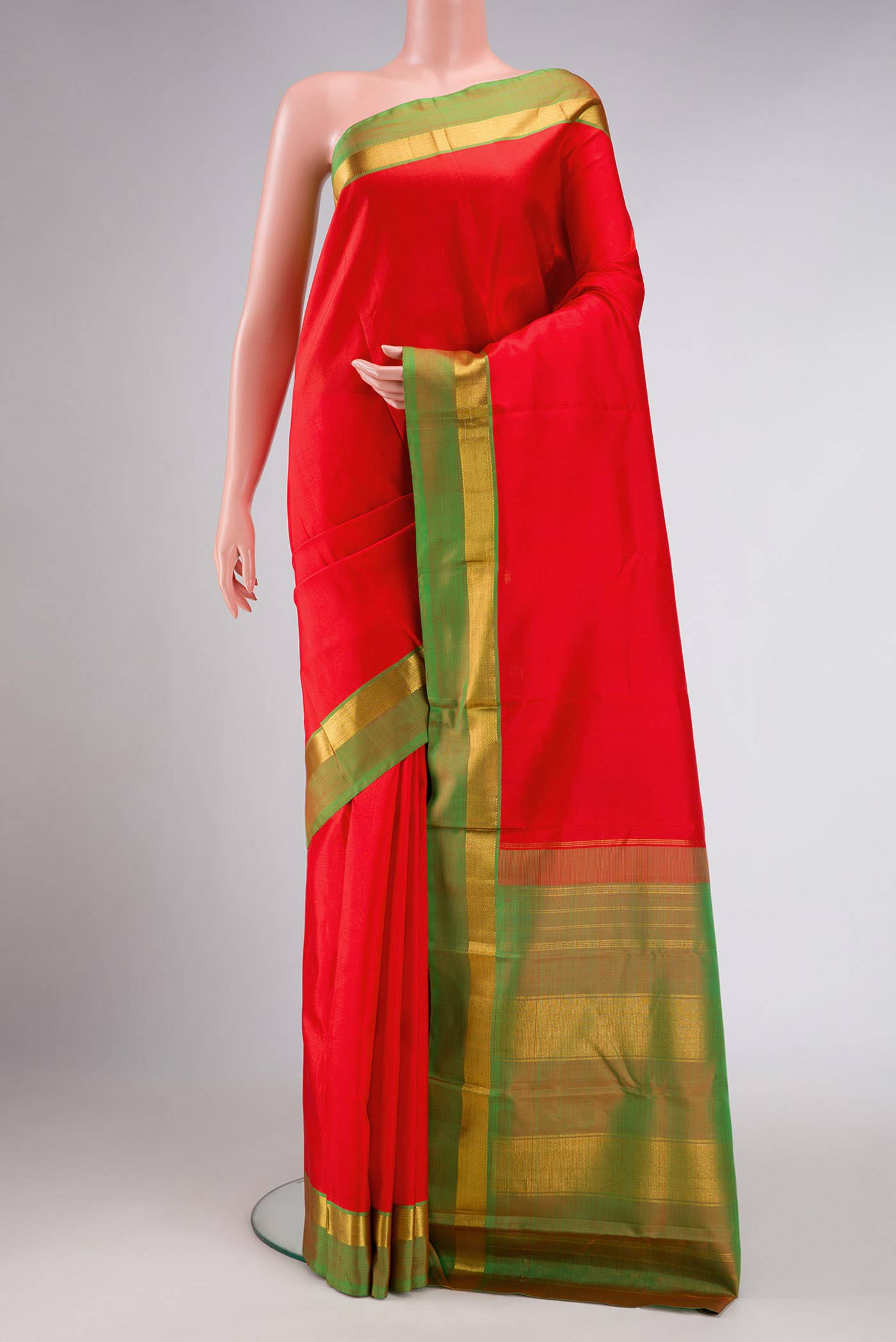 Pure Silk Pure Zari Orange Dual Tone Kanchipuram Saree