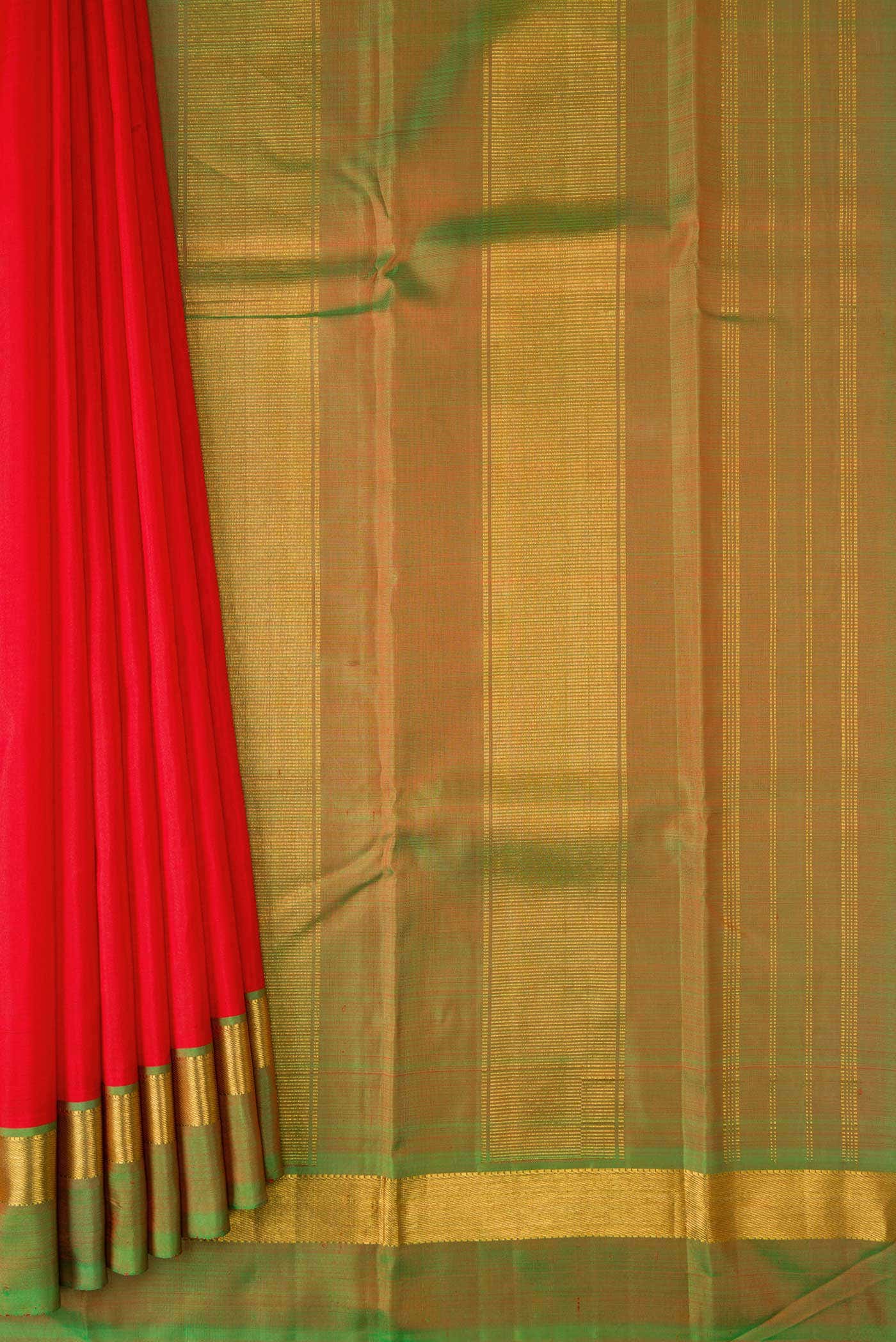 Pure Silk Pure Zari Orange Dual Tone Kanchipuram Saree