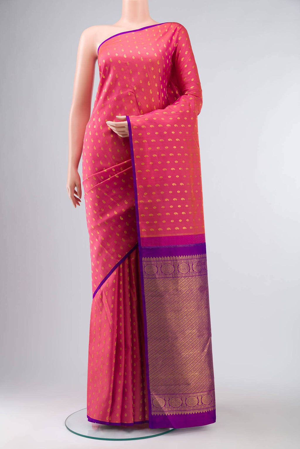 Pink with Orange Dual Tone Kanchipuram Silk Saree
