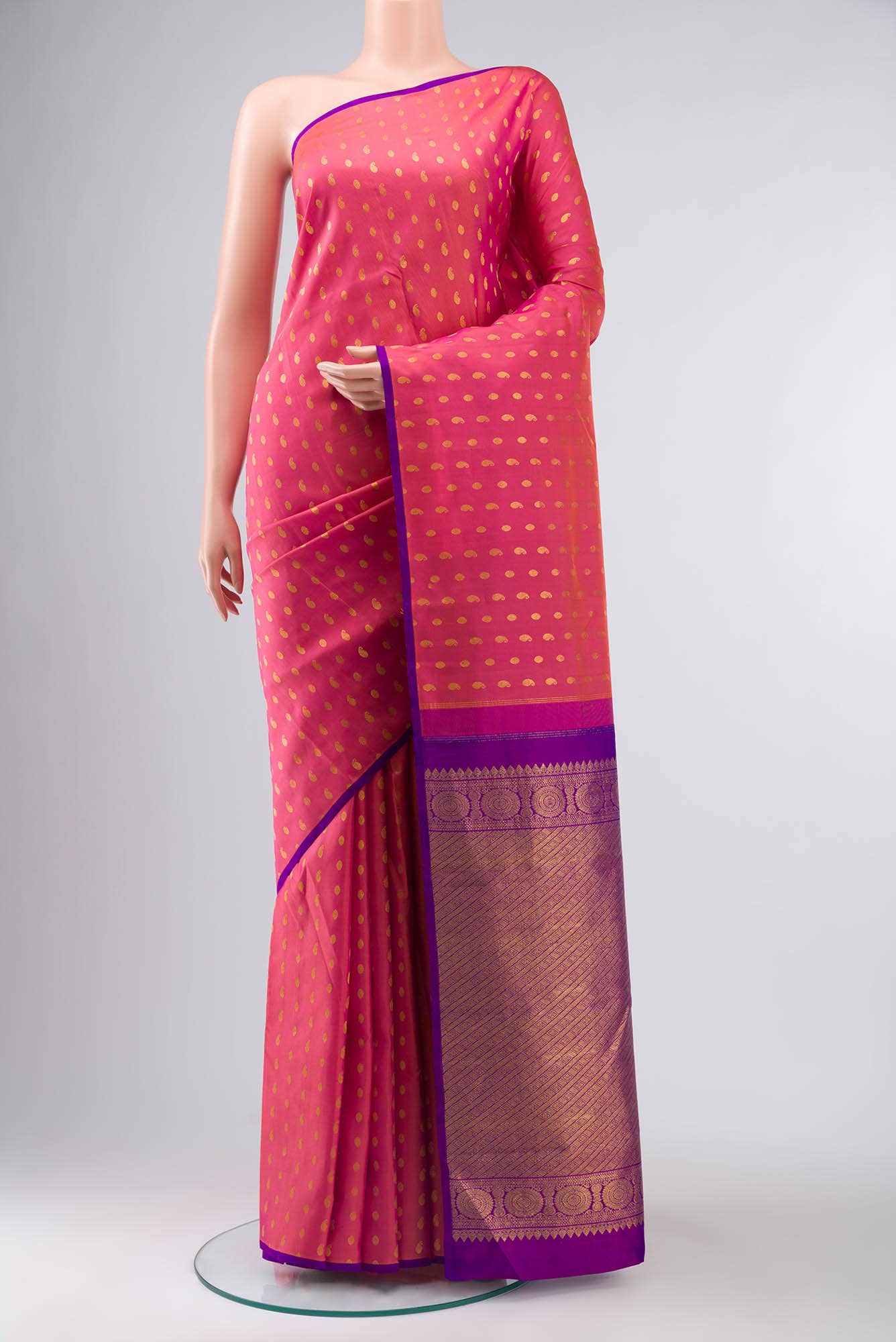 Pink with Orange Dual Tone Kanchipuram Silk Saree