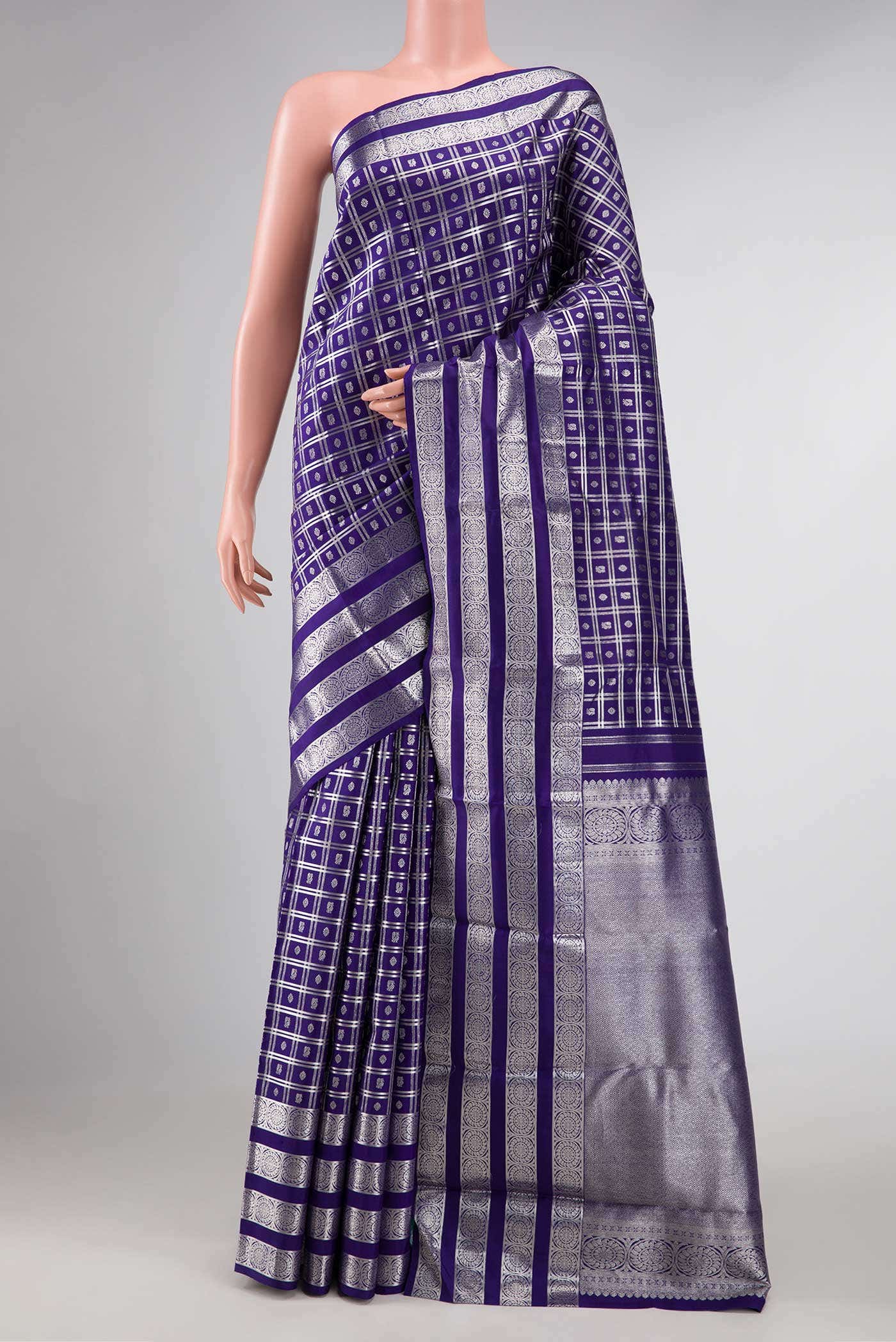 Pure Silk Pure Zari Navy Blue Dual Tone Kanchipuram Saree