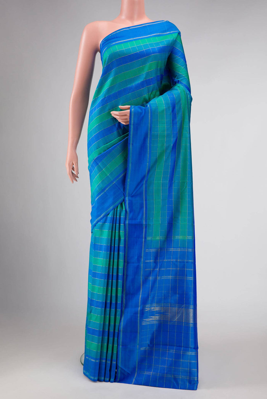 Green and Blue Dual Tone Kanchipuram Silk Saree