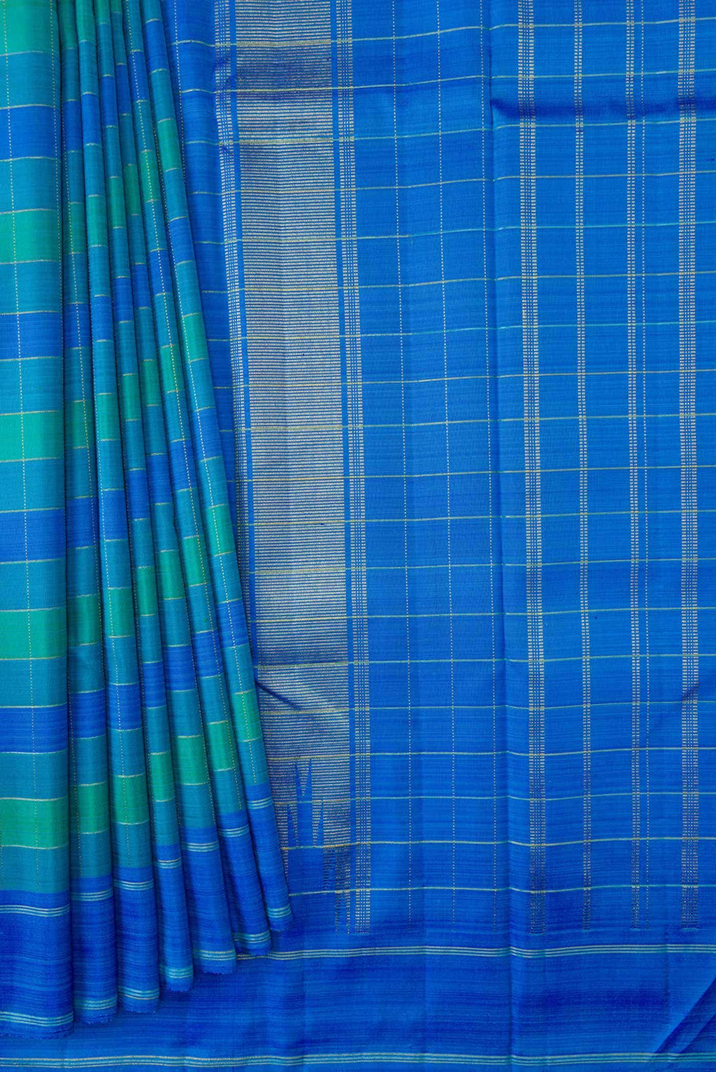 Green and Blue Dual Tone Kanchipuram Silk Saree