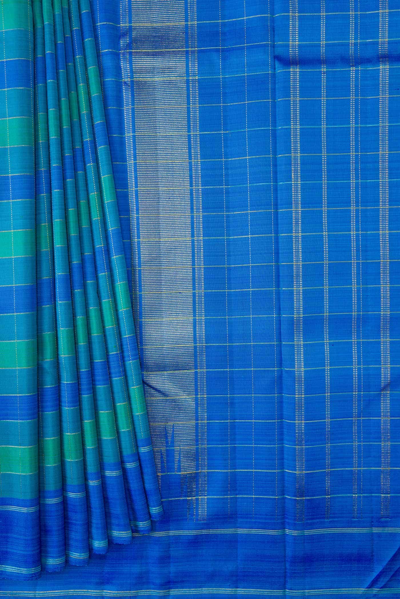 Green and Blue Dual Tone Kanchipuram Silk Saree