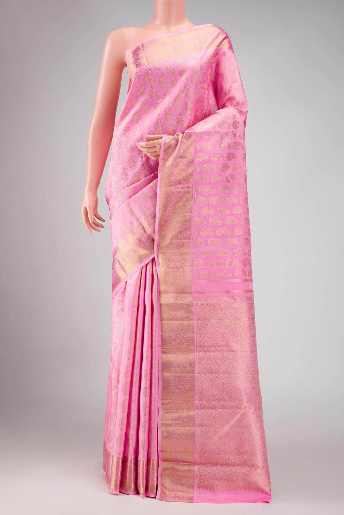 Pure Silk Pure Zari Rose pink Kanjivaram Saree