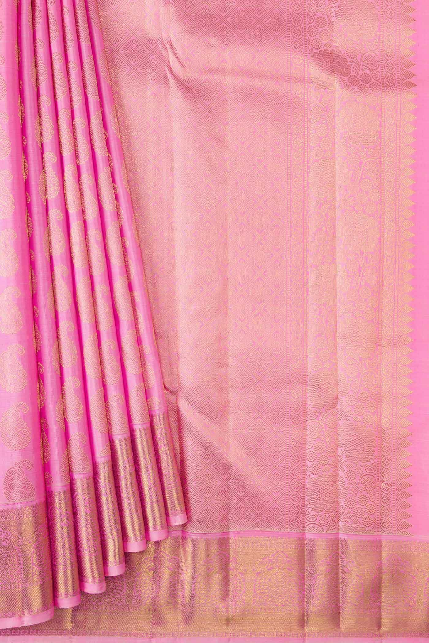 Pure Silk Pure Zari Rose pink Kanjivaram Saree
