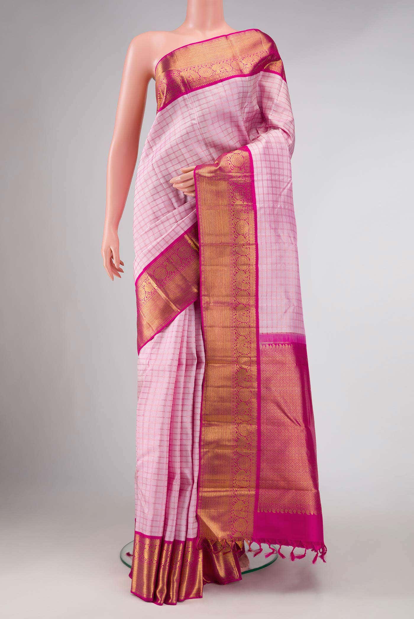 Pure Silk Pure Zari Pink Kanchipuram Saree