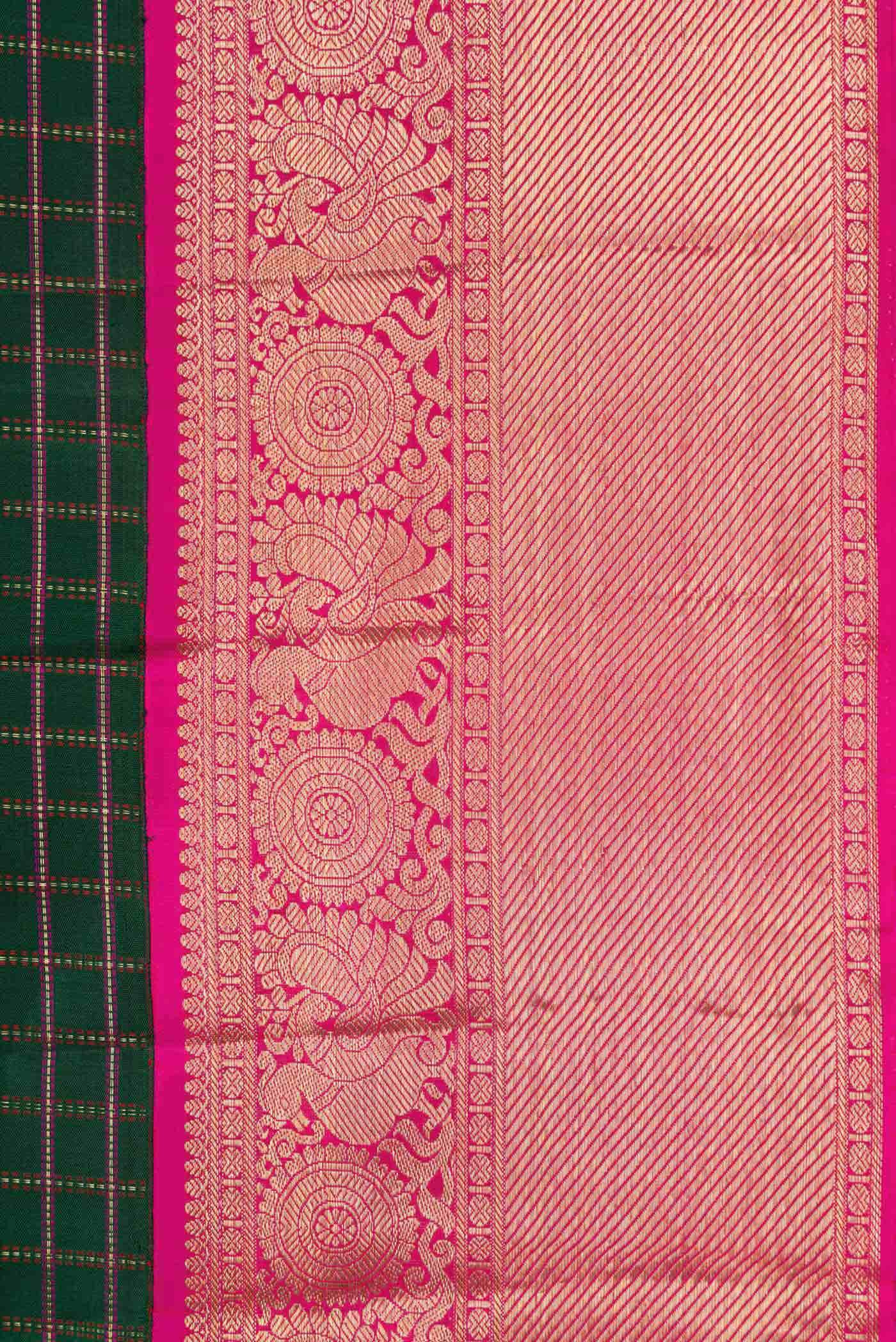 Pure Silk Pure Zari Bottle Green Kanchipuram Saree