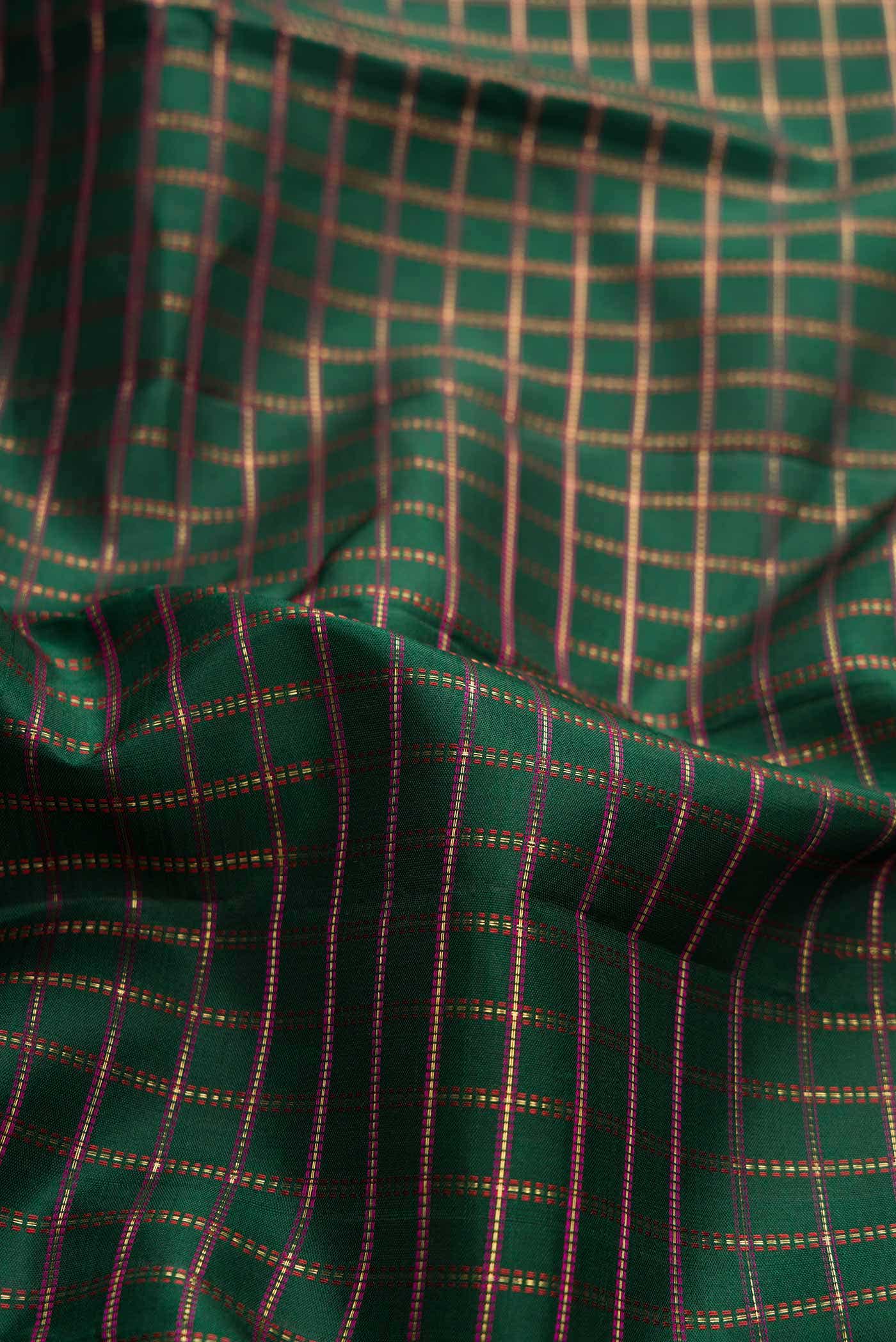 Pure Silk Pure Zari Bottle Green Kanchipuram Saree
