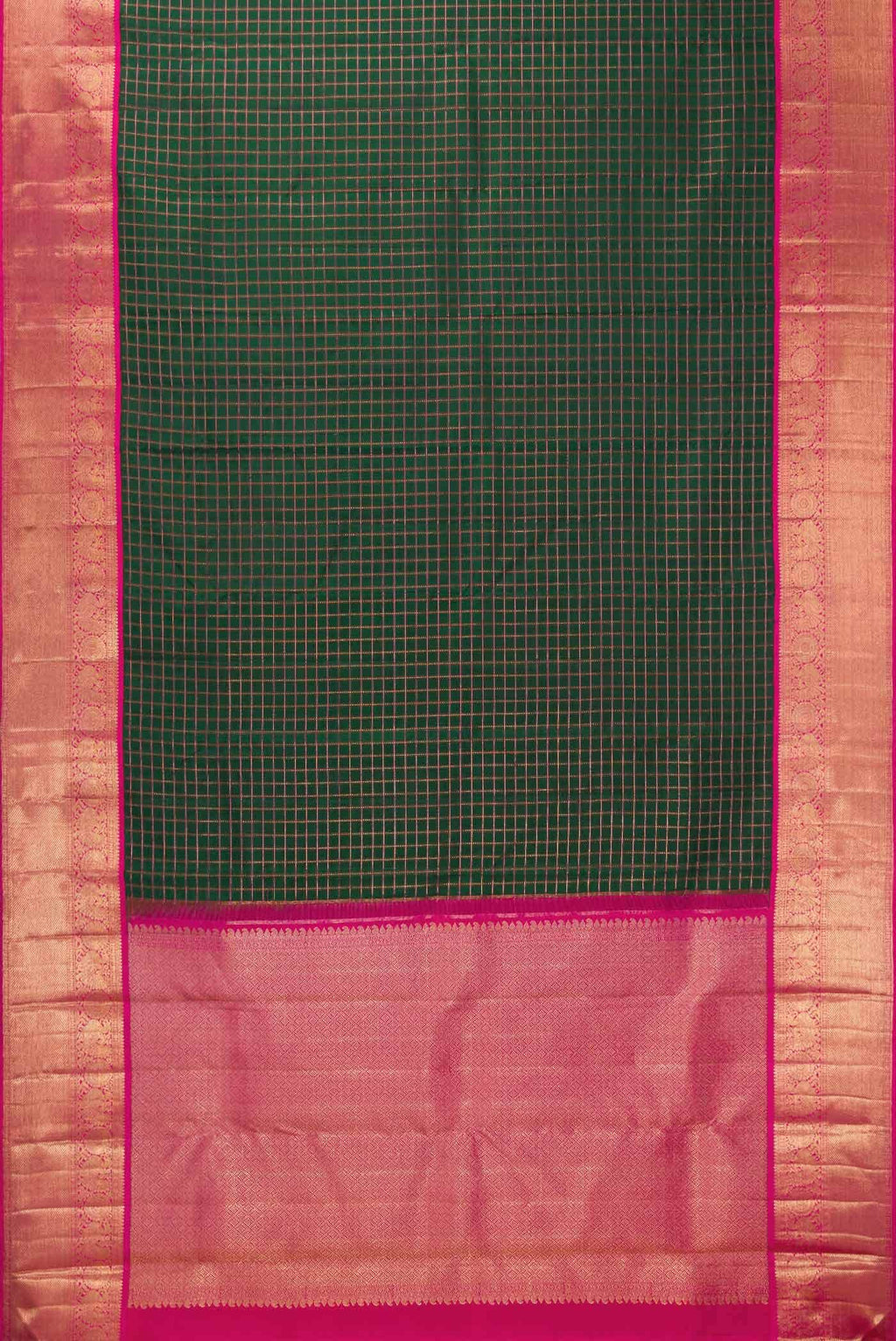 Pure Silk Pure Zari Bottle Green Kanchipuram Saree
