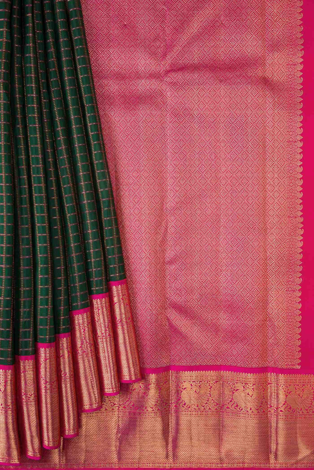 Pure Silk Pure Zari Bottle Green Kanchipuram Saree