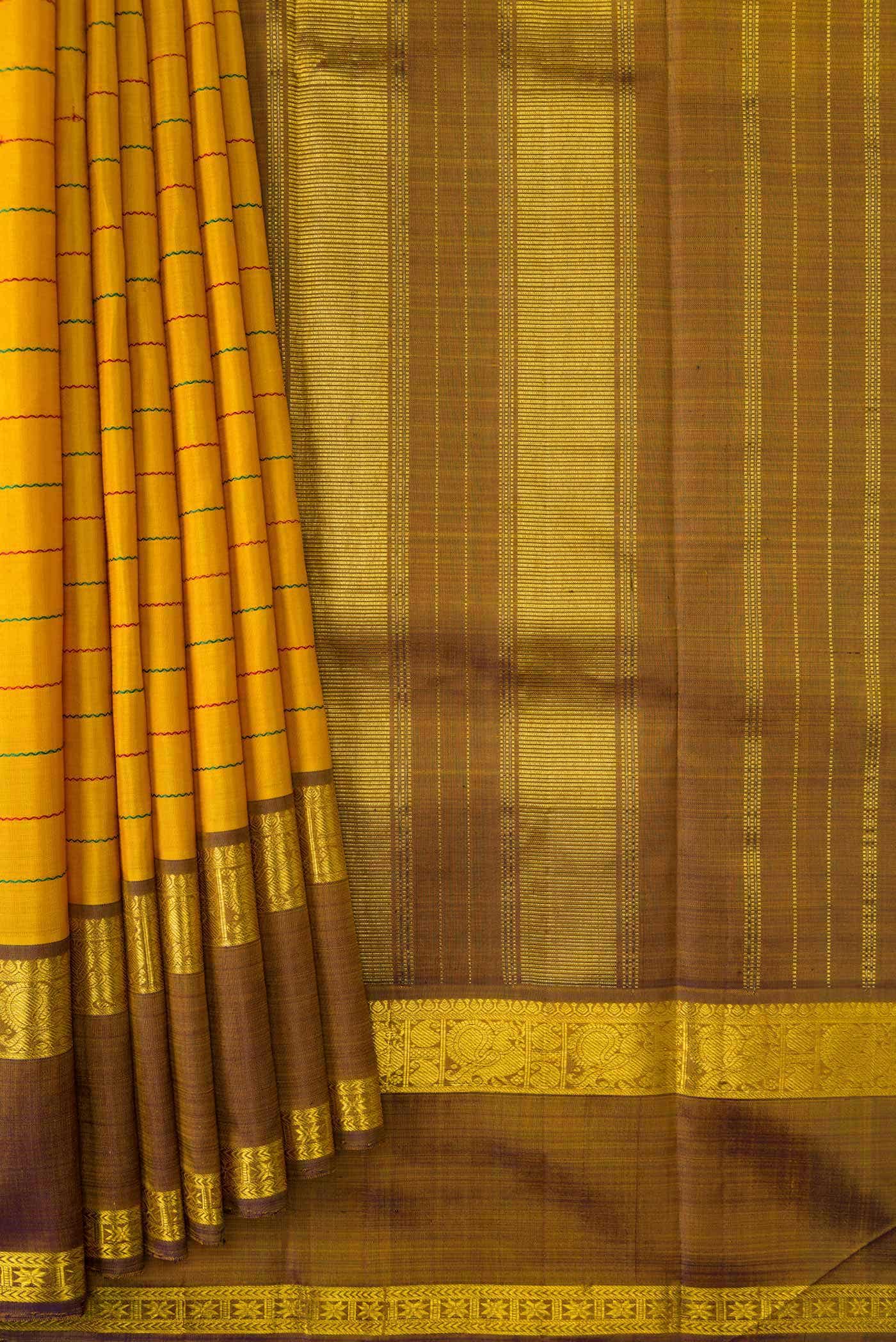Pure Silk Pure Zari Mustard Kanchipuram Saree