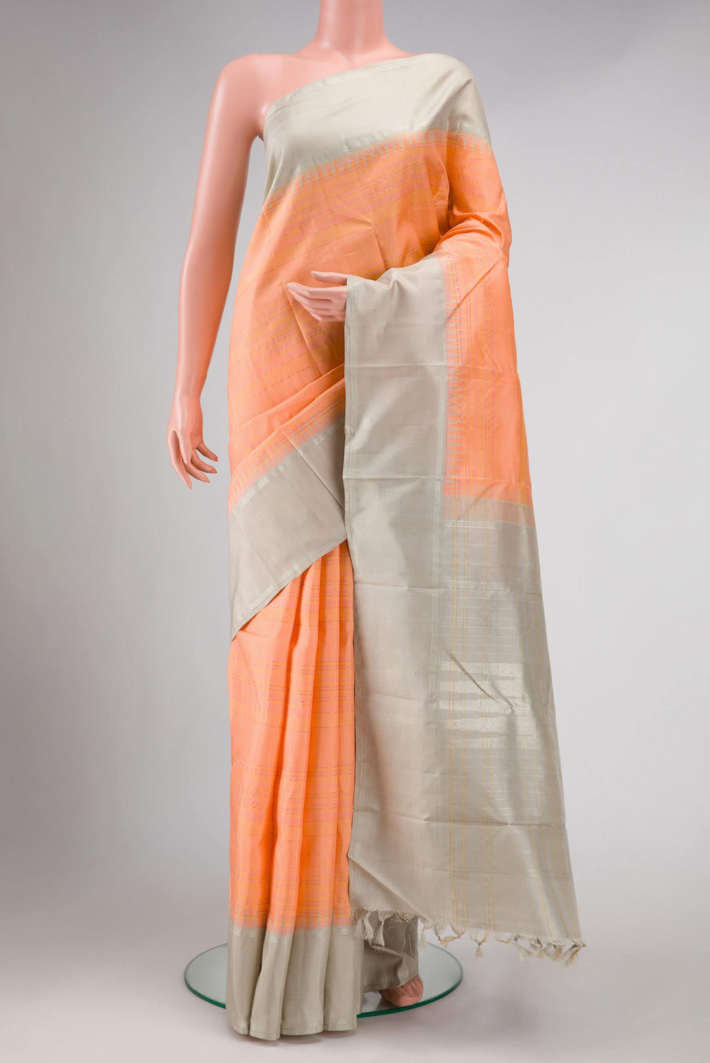 Pure Silk Pure Zari Peach Kanchipuram Saree