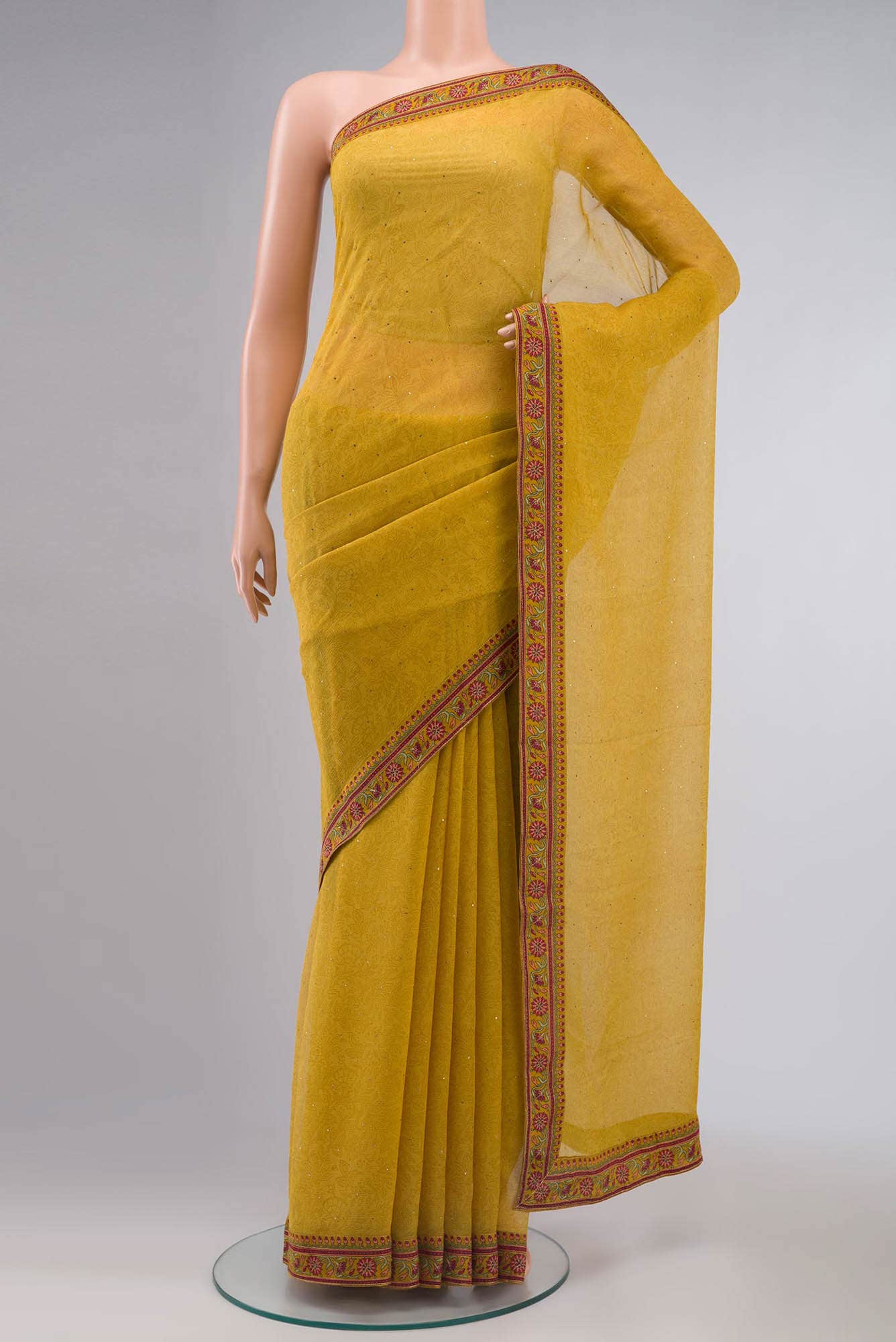 Yellow Mysore Chiffon Saree