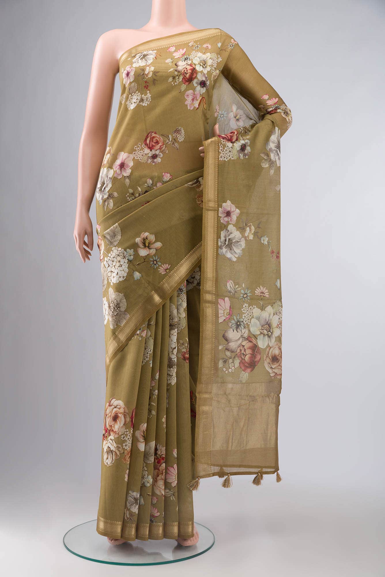 Brown Chanderi Silk Cotton Saree