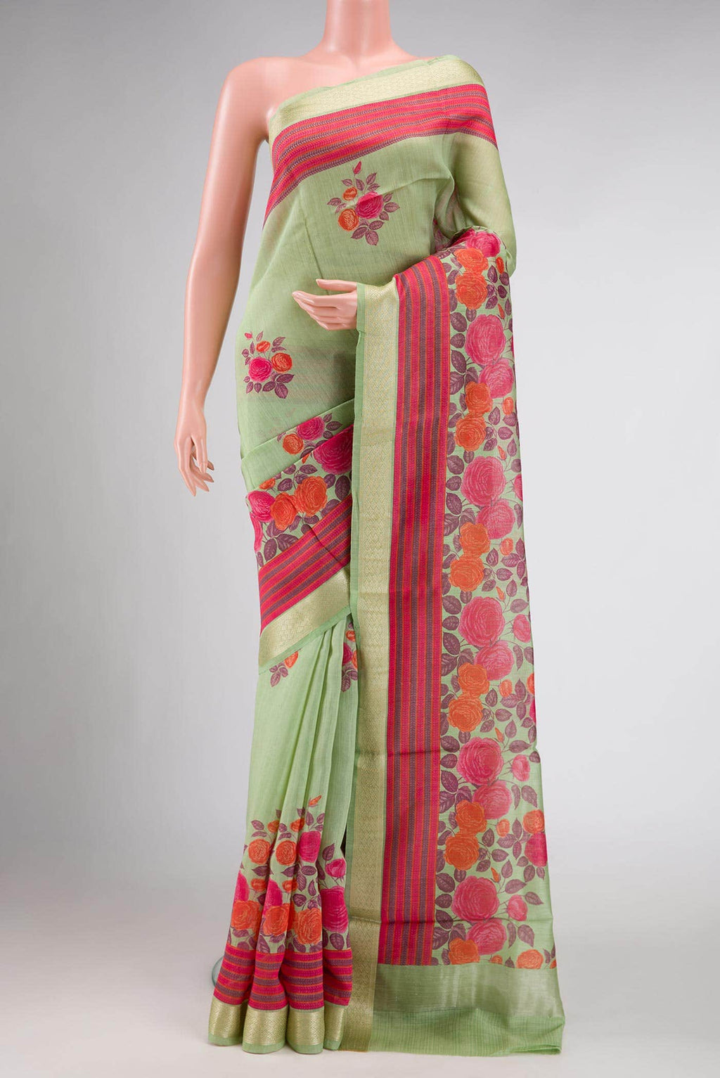 Pista Green Tussar Silk Saree