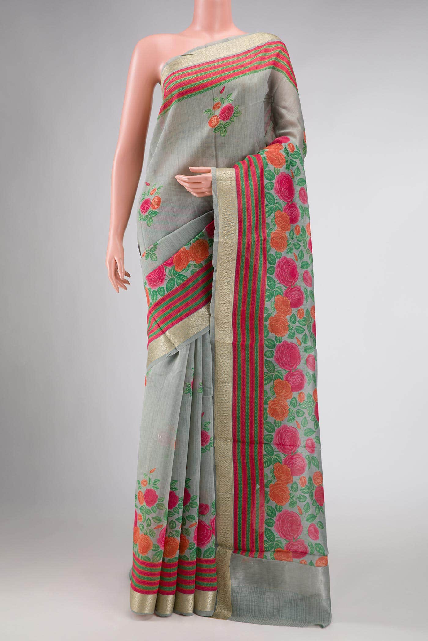 Grey Dual Tone Tussar Silk Saree