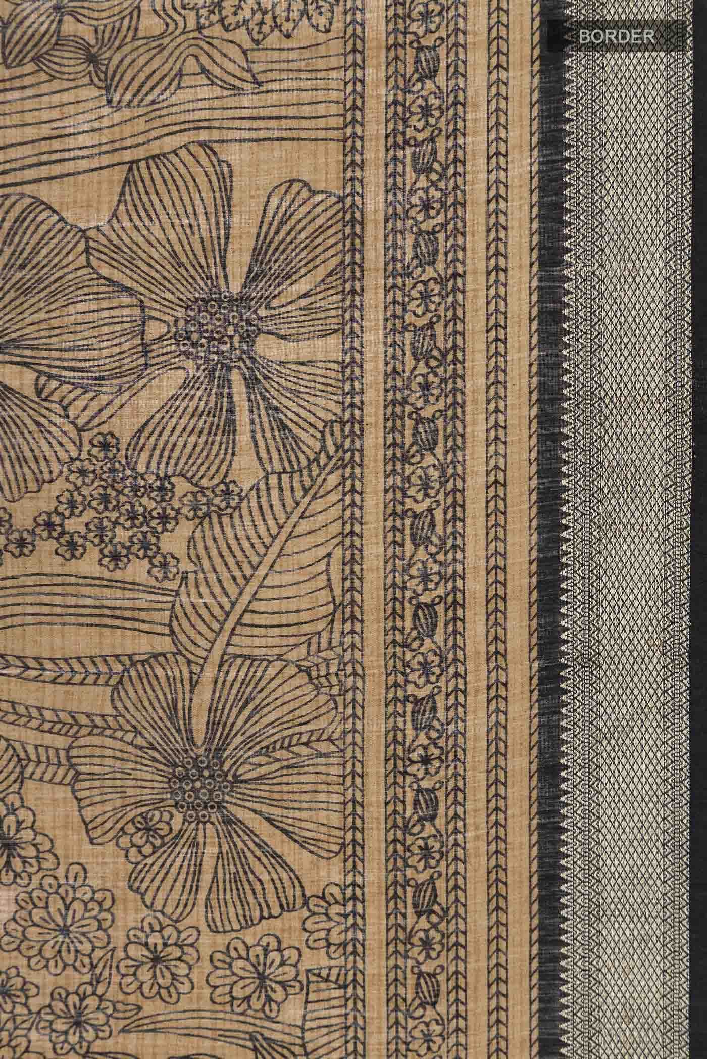 Beige Bhagalpuri Tussar Silk Saree