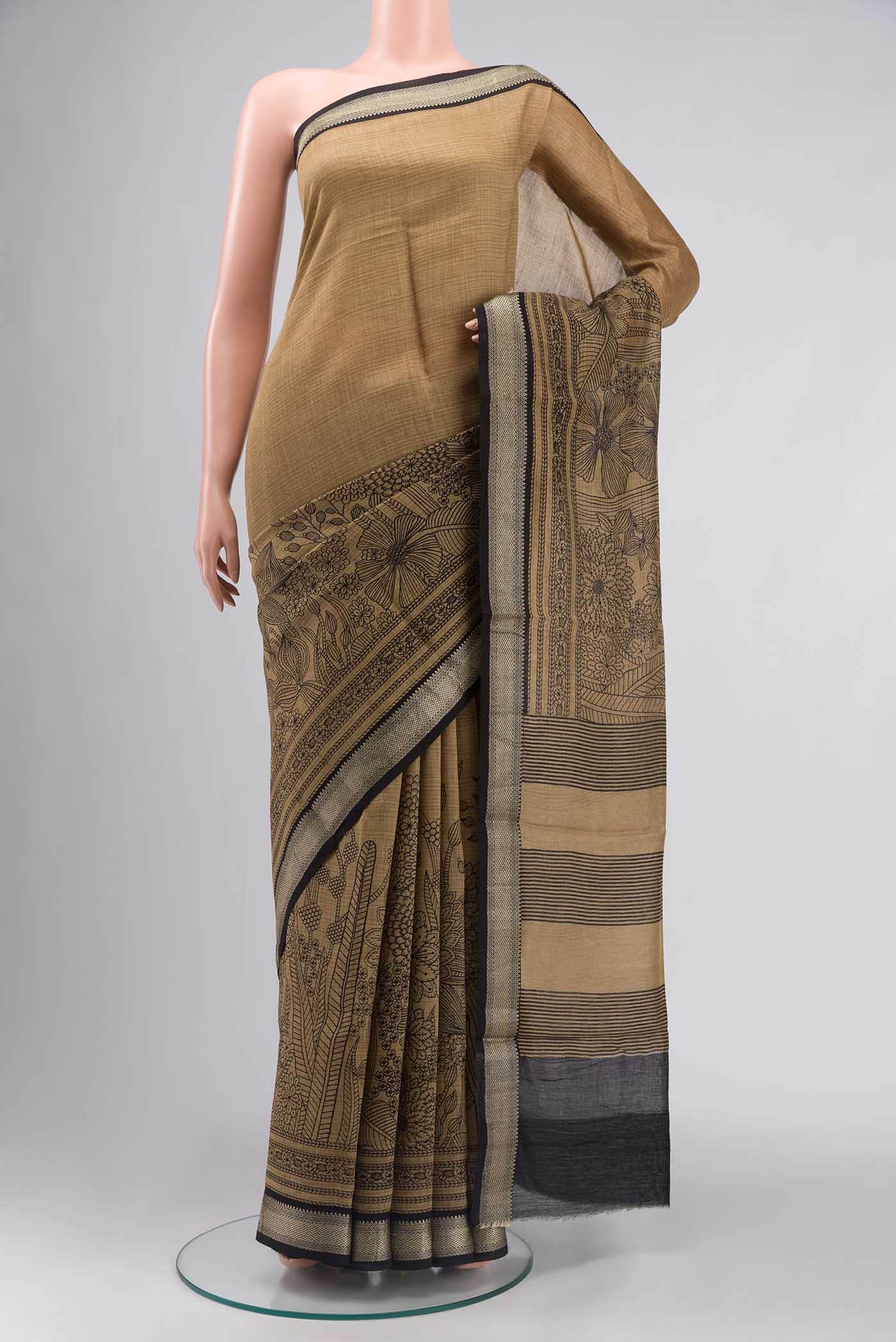 Beige Bhagalpuri Tussar Silk Saree