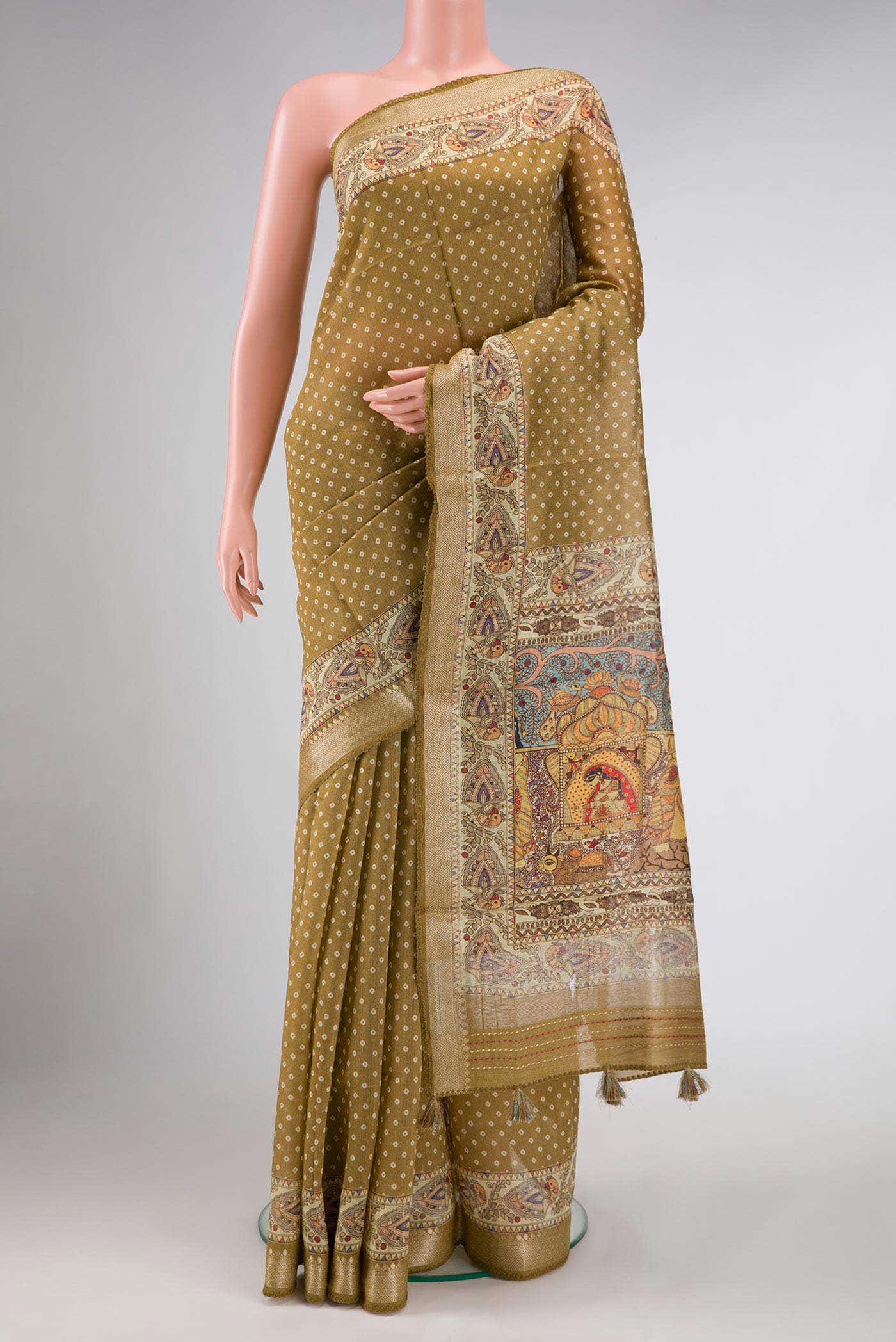 Mehandi Green Dual Tone Tussar Silk Saree