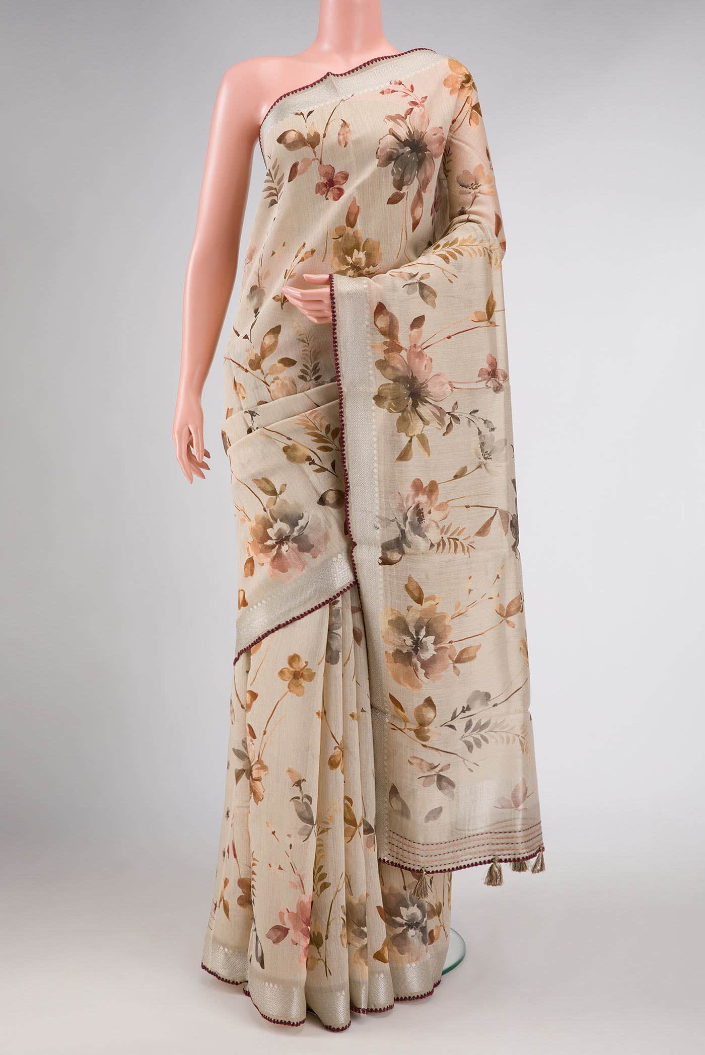 Beige Dual Tone Tussar Silk Saree
