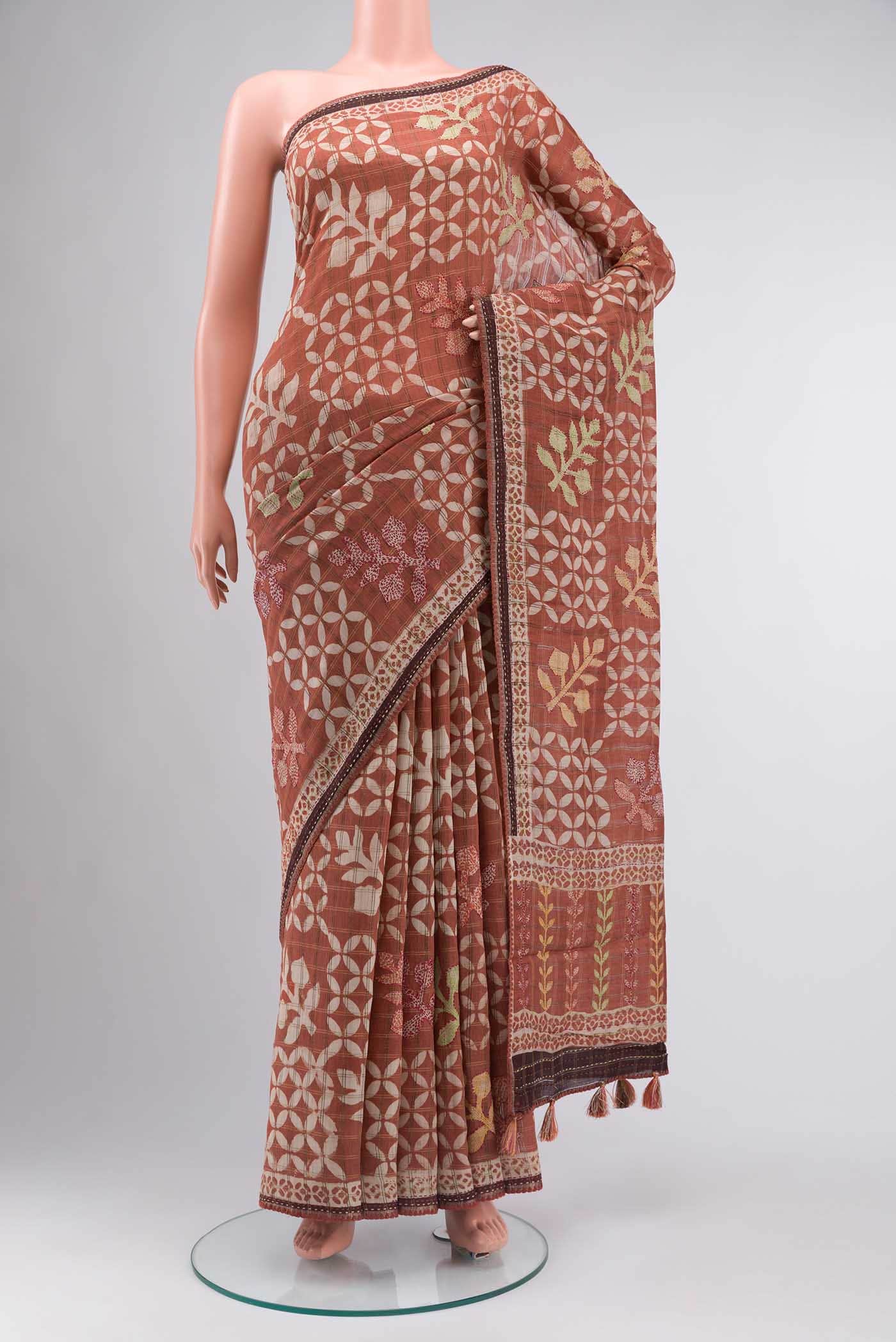 Rust Tussar Silk Saree