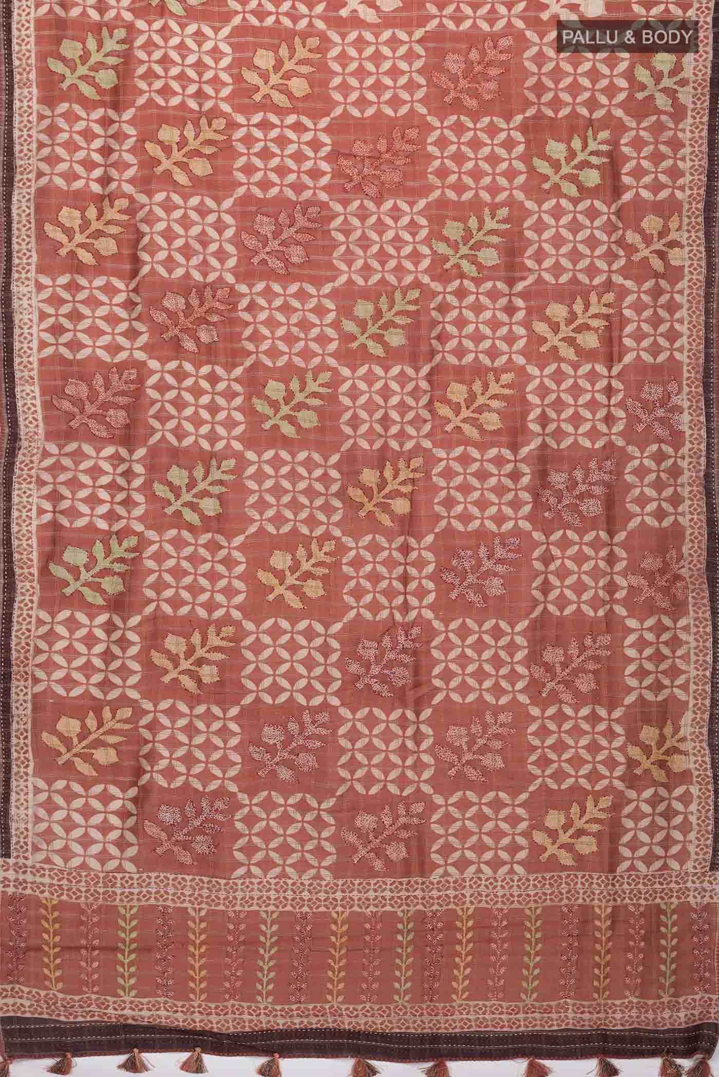 Rust Tussar Silk Saree
