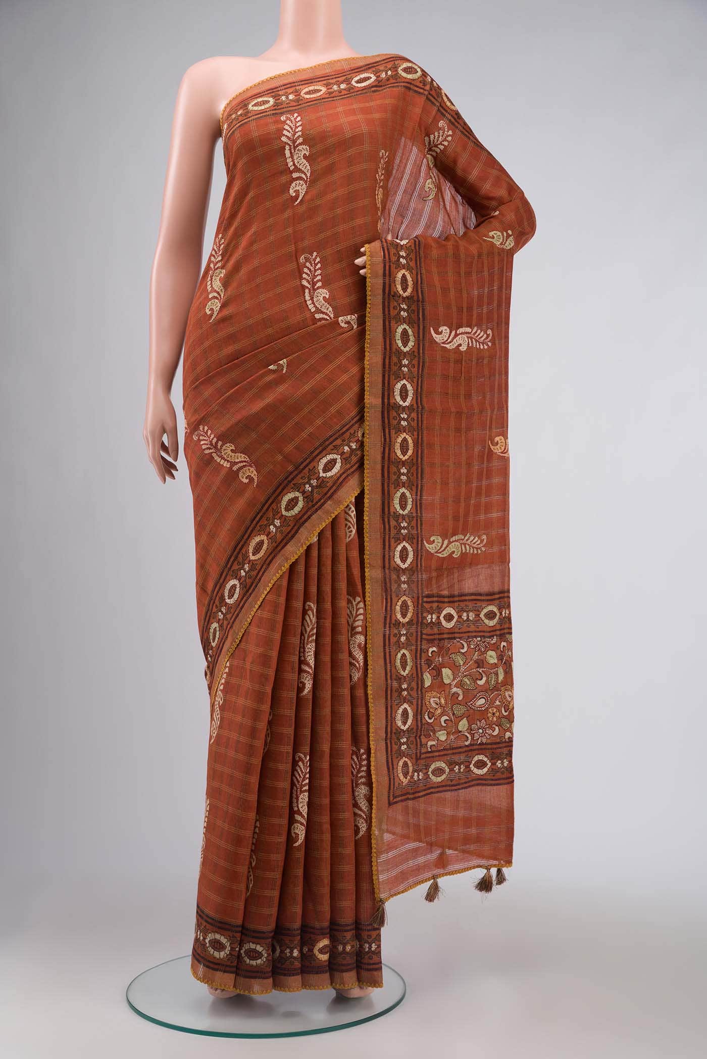 Rust Bhagalpuri Tussar Silk Saree